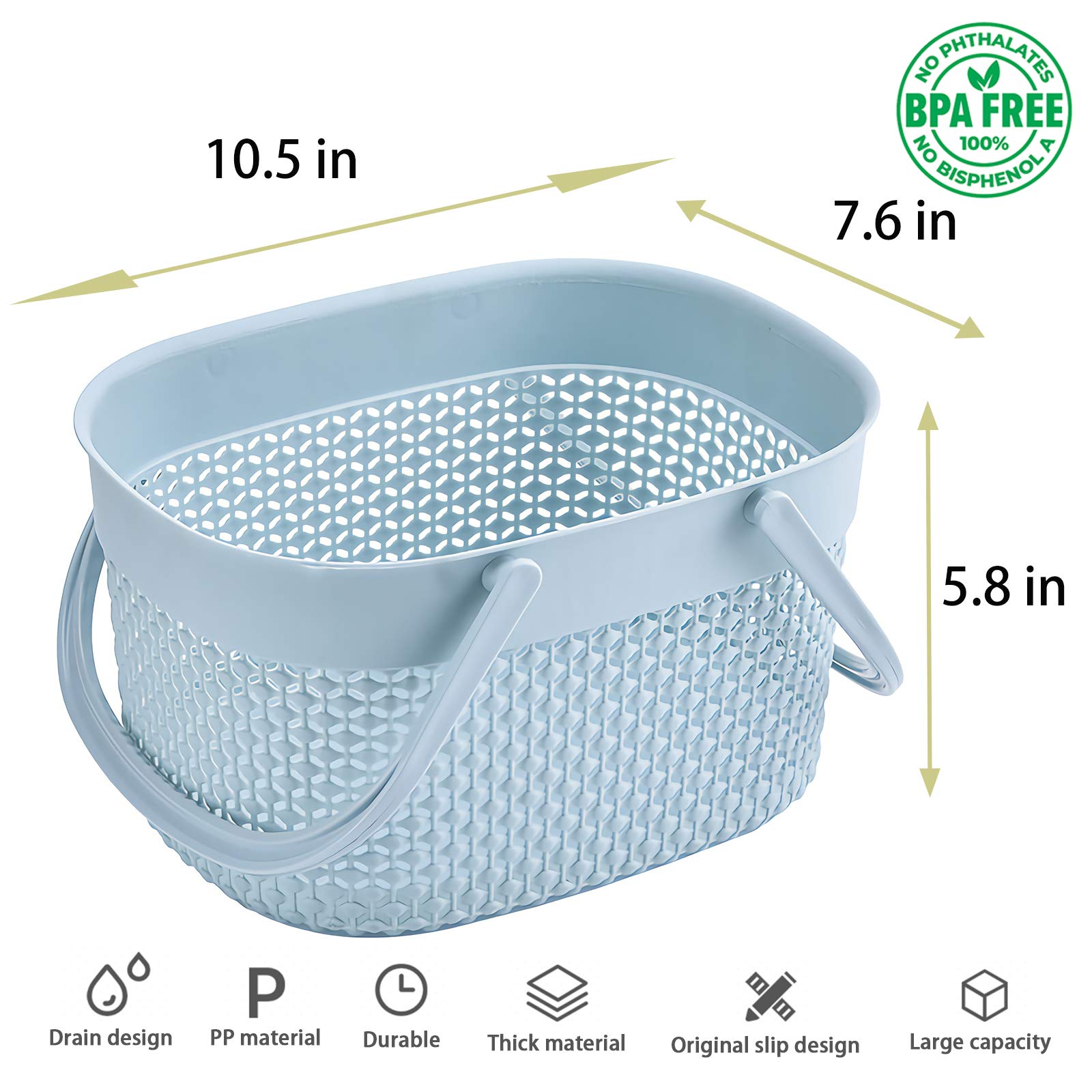 2 Pack Plastic Shower Caddy Basket with Handles - Portable Bathroom Organizer for College Dorm, Camping & Gym - Blue Toiletry Storage Bin for Shower Essentials, Kitchen Supplies & Travel Accessories - Perfect for Small Space Organization & On-the-Go Lifestyle