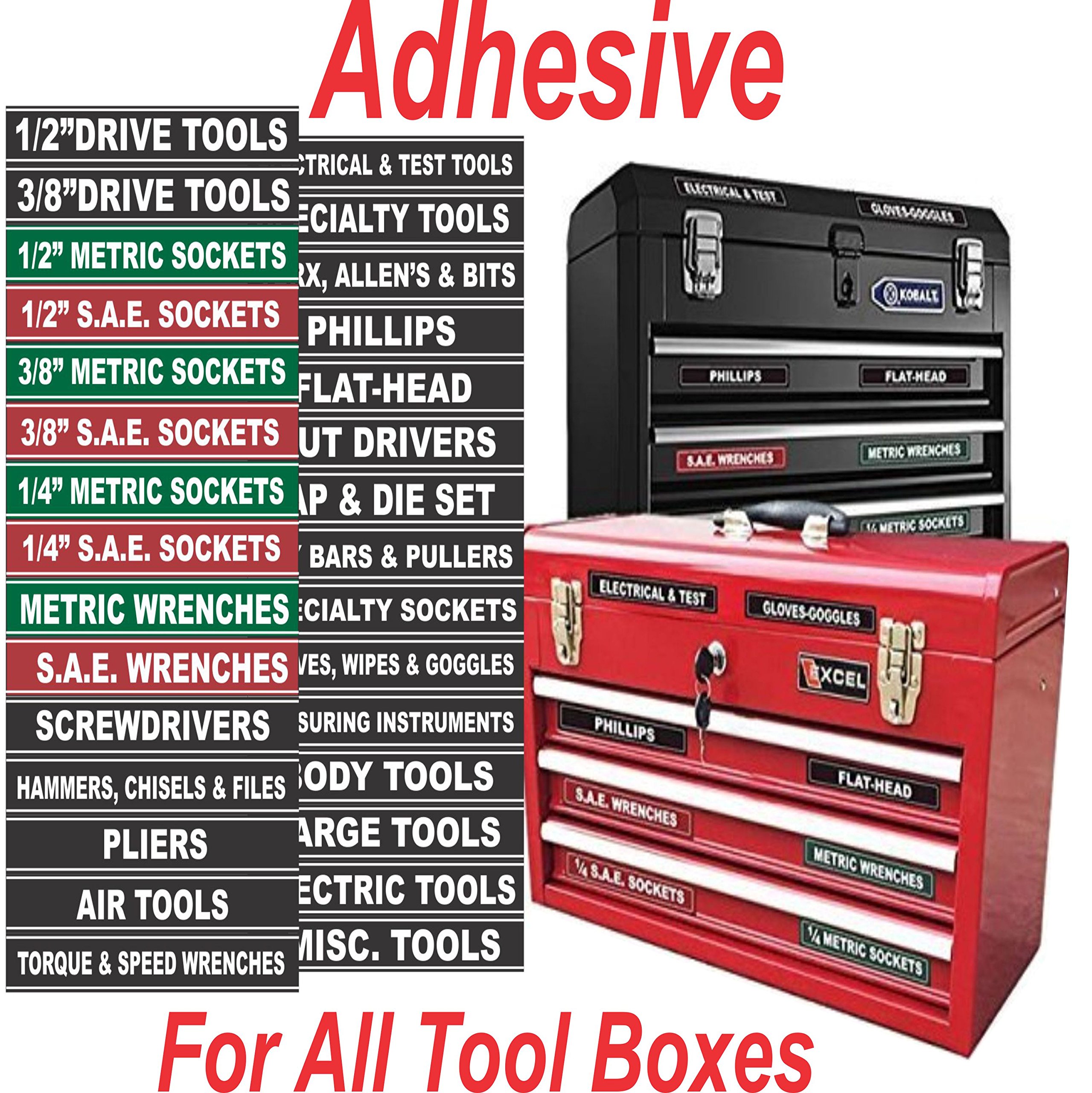 Premium Green Adhesive Toolbox Labels - Durable, Waterproof & Easy to Apply for Workshop, Garage & Tool Organization
