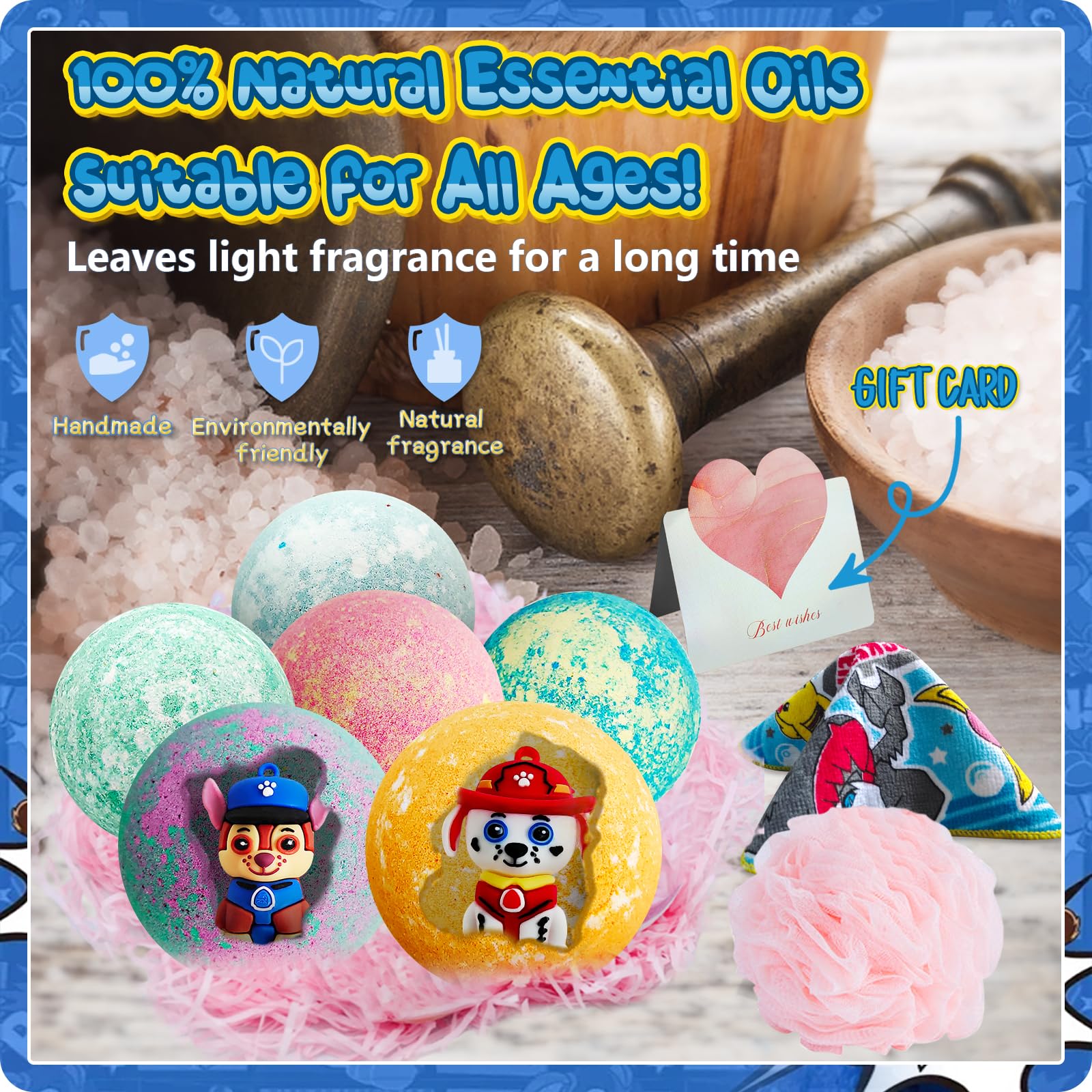 **XXL Paw Bath Bombs for Kids with Surprise Toys Inside - 6-Pack Natural Essential Oils Bath Bombs for Dry Skin Moisturizing - Easter Gift Set for Boys & Girls - Perfect for Relaxing Bath Time & Birthday Party Favors**