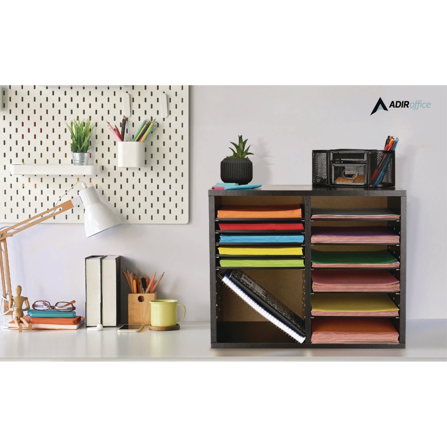 Wooden Letter Size Literature Organizer - 12 Adjustable Compartments for Office & Home (20