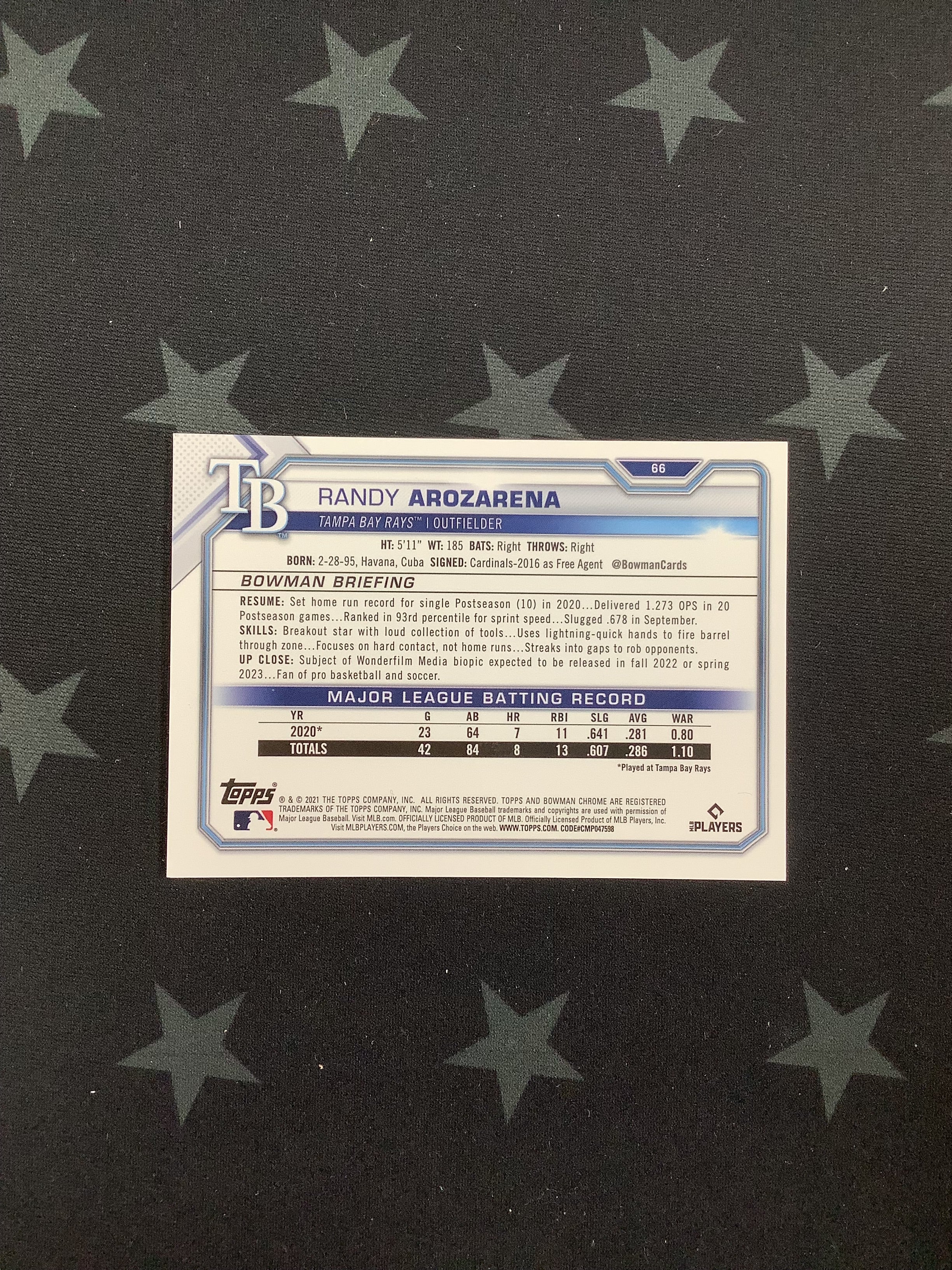 2021 Bowman Chrome Randy Arozarena Green Refractor #66/99 Baseball Card - Perfect for Collectors, Investors & Sports Fans