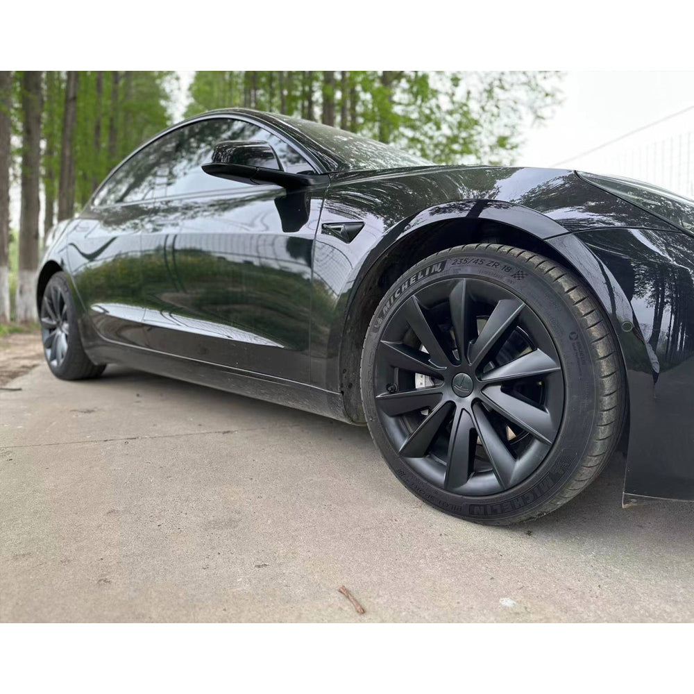 EVBASE Tesla Model 3 18 Inch Aero Wheel Covers - Matte Black Hubcaps Replacement (4PCS) for 2017-2023 Models | Enhance Style & Protect Wheels for Daily Driving & Road Trips