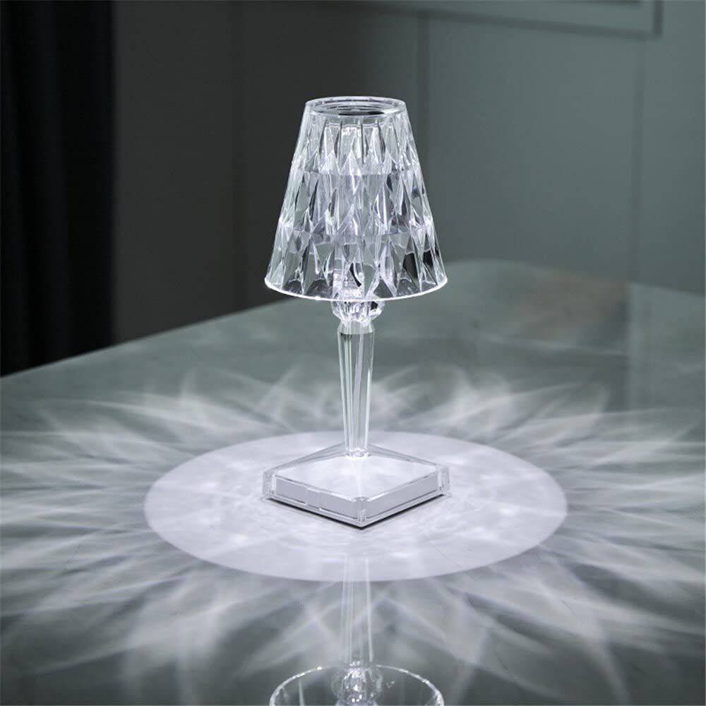 Diamond Table Lamp USB Rechargeable Acrylic Desk Light - Crystal Night Light for Bedroom, Bedside, Bar & Office Decor - Perfect Gift & Ambient Lighting (Size A)