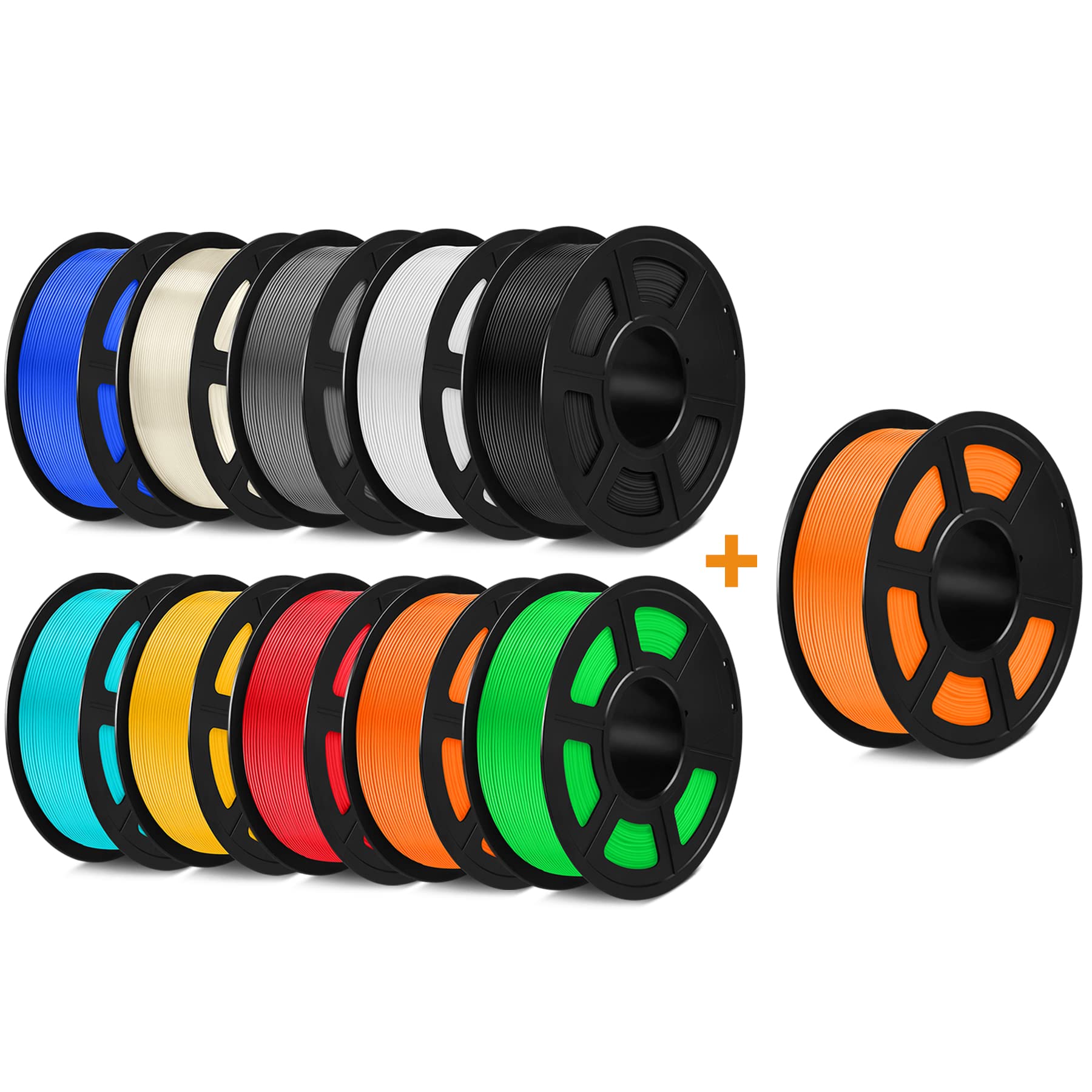 SUNLU PLA Filament 1.75mm 10KG (22LBS) for 3D Printing - High Precision +/-0.02mm Tolerance - Includes 10 Colors PLA Plus - Perfect for 3D Printers, 3D Pens & DIY Projects