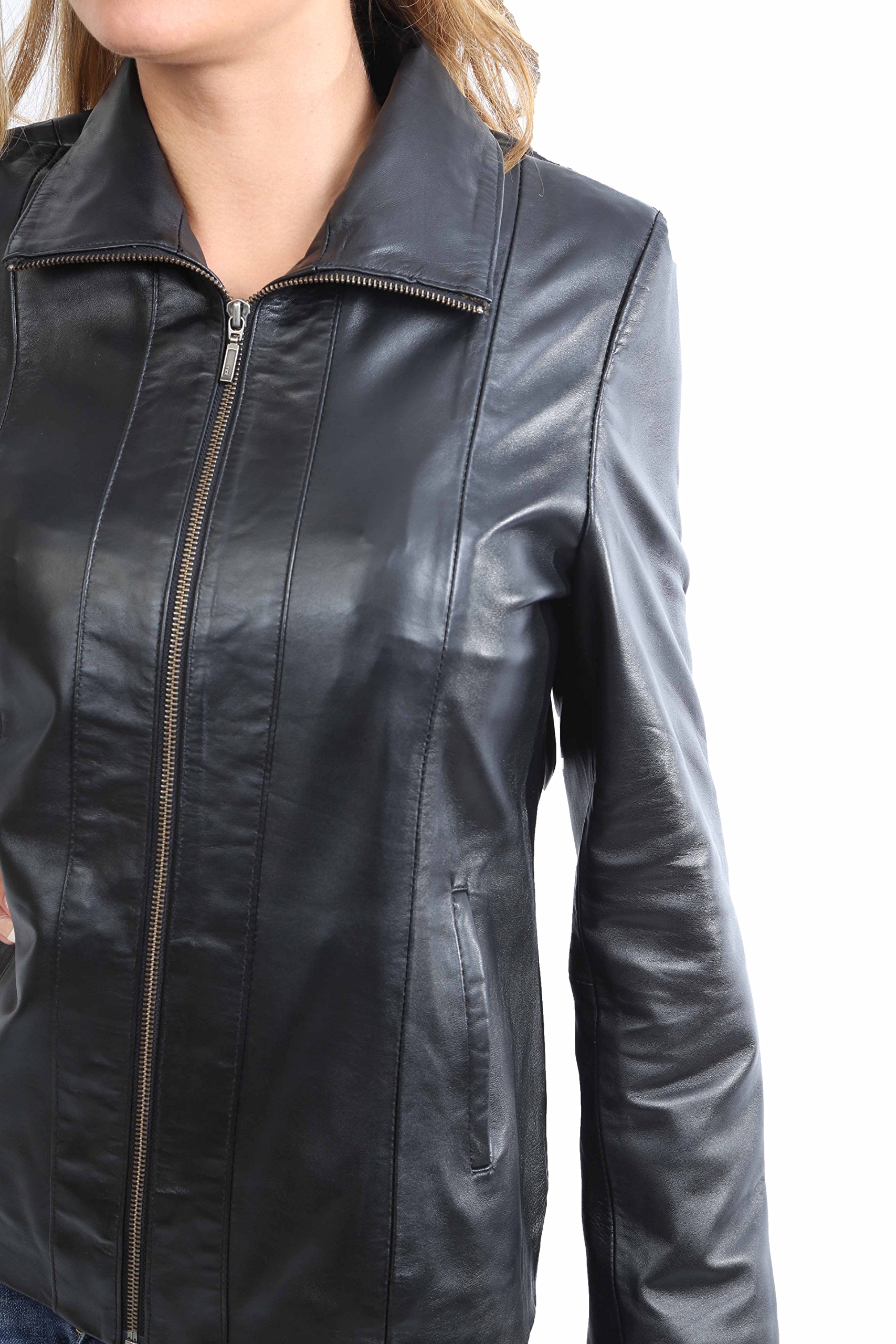 Women's Classic Zip-Up Real Leather Jacket - Semi Fitted Lambskin Coat (Julia Brown) | Stylish Outerwear for Casual Wear, Date Nights & Fall Fashion