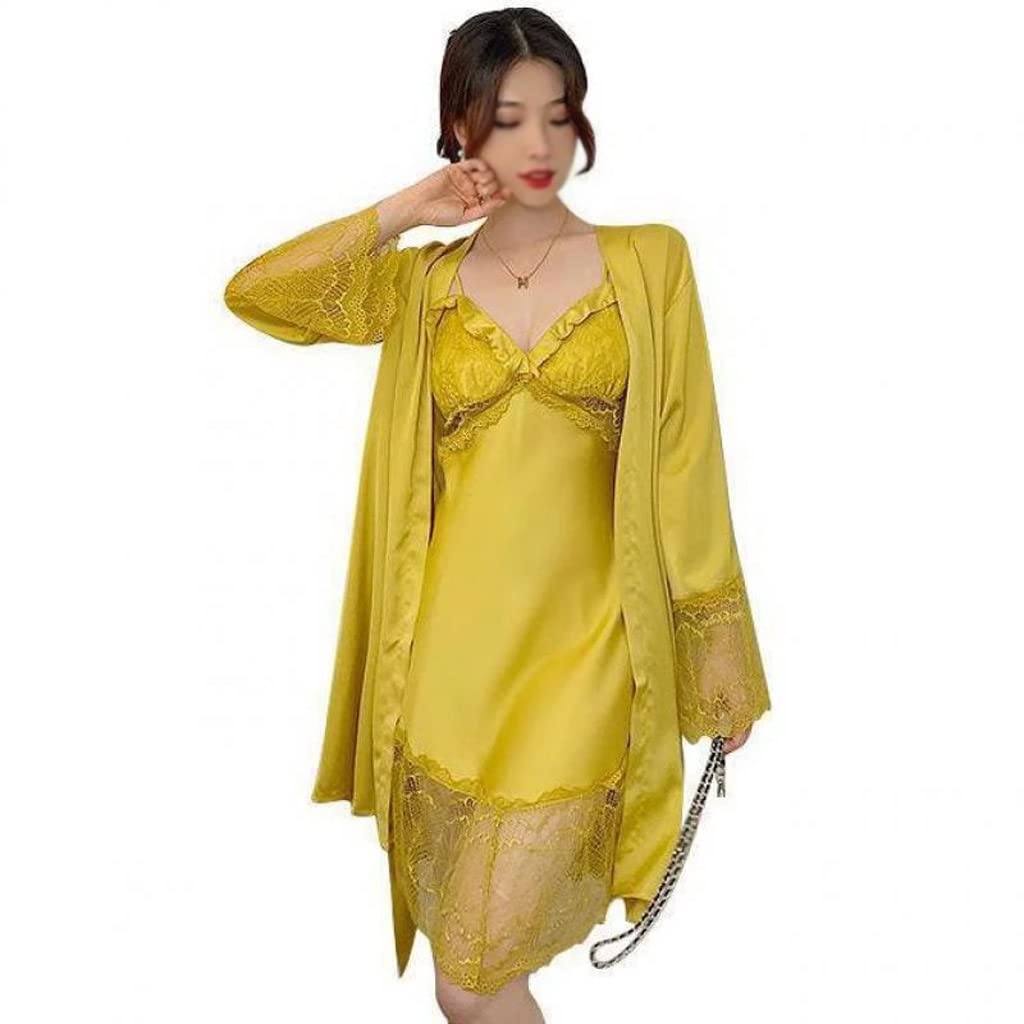 Sexy Lace Trim Nightwear Set for Women - 2 Piece Robe & Suspender Nightgown, Kimono Bathrobe Sleepwear (Color A, Size L) - Perfect for Romantic Evenings, Lingerie Parties & Boudoir Photography