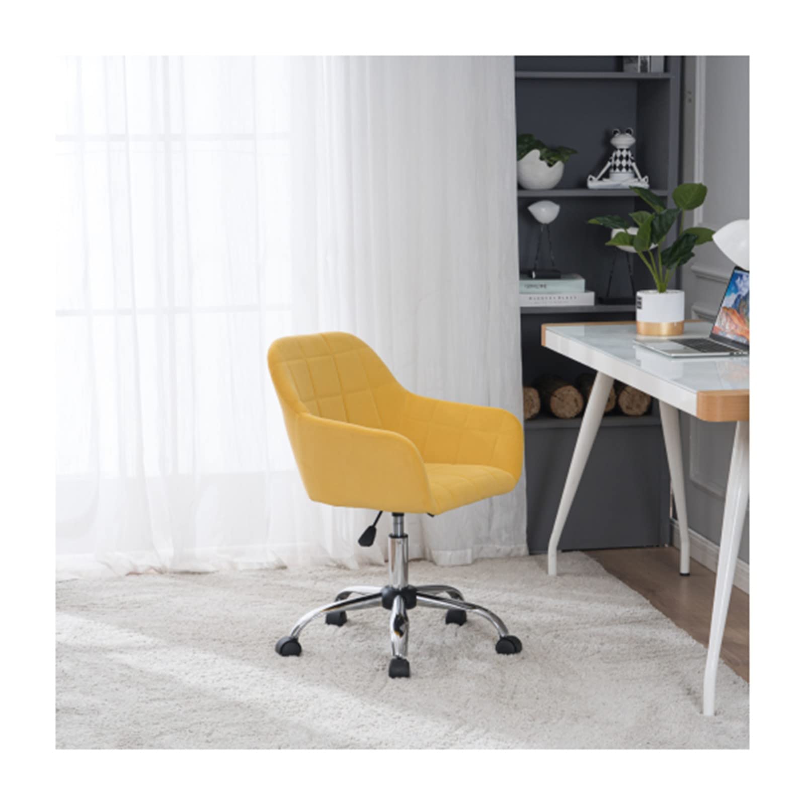 Ergonomic Velvet Office Chair - Adjustable Height Swivel Desk Chair with Yellow Upholstery for Home, Bedroom & Living Room | Comfortable Computer Chair for Work & Study