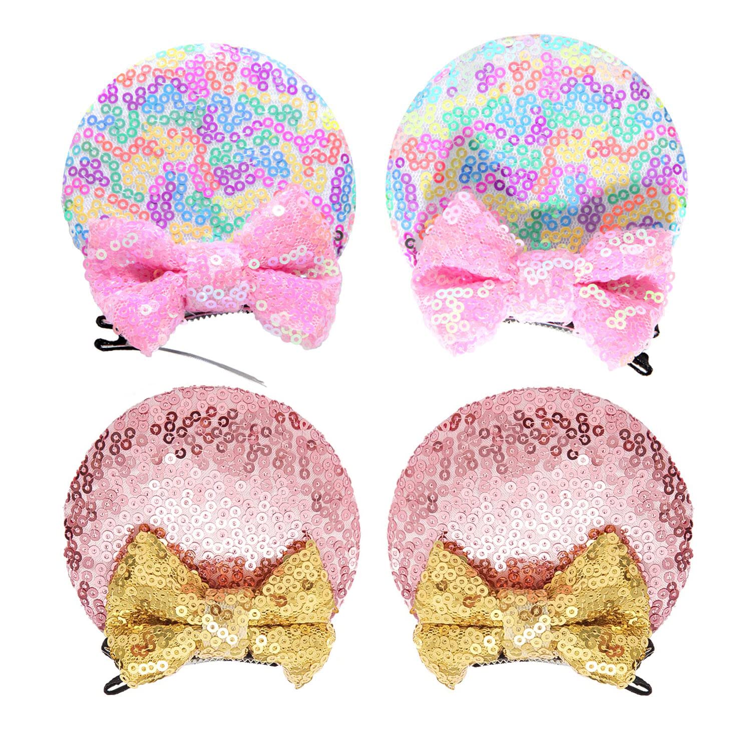 2 Pairs Sparkly Sequin Mouse Ear Hair Clips for Kids, Girls & Women - Glitter Princess Hair Accessories for Birthday, Christmas, Cosplay & Disney Theme Parties (Pink) | Perfect for Costumes, Dress Up & Special Occasions