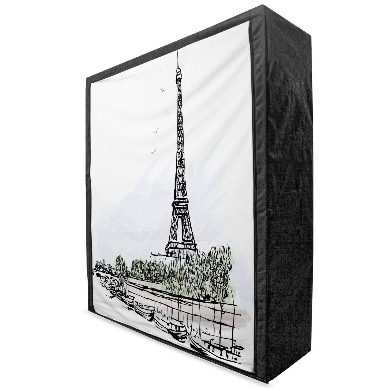 Ambesonne Paris Portable Fabric Wardrobe - Eiffel Tower Birds & Trees Architecture Print, 59