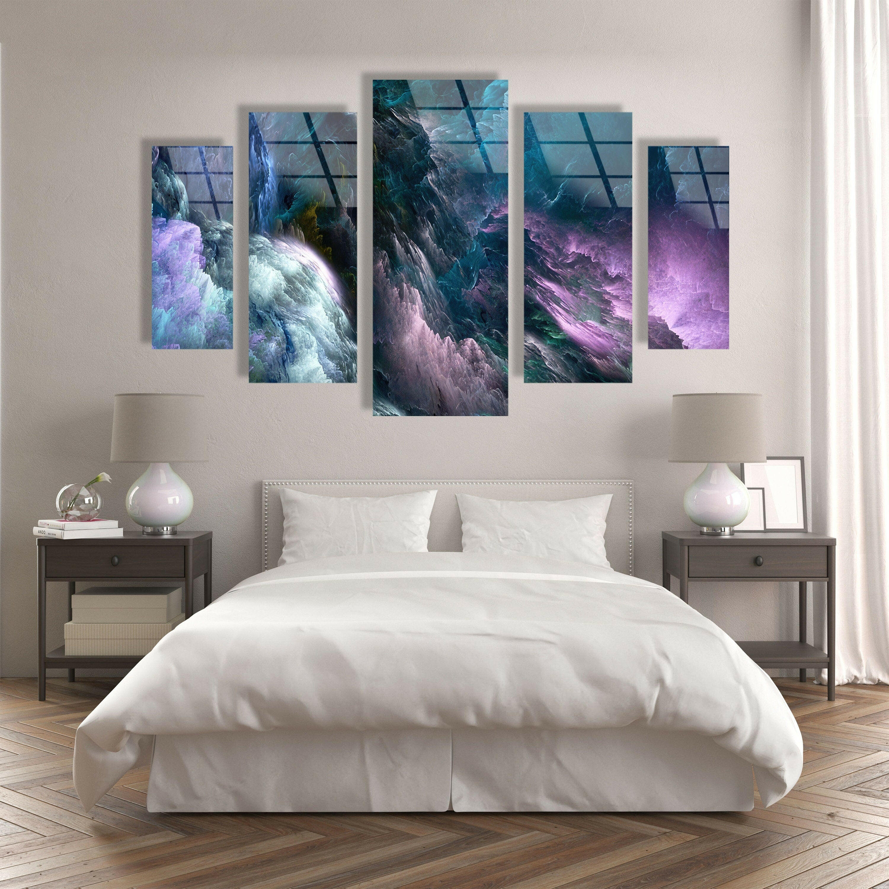 Blue Purple Clouds Abstract Glass Wall Art - Modern Handmade Glass Painting for Home & Office Decor - Perfect for Living Room, Bedroom, or Office Wall Decor