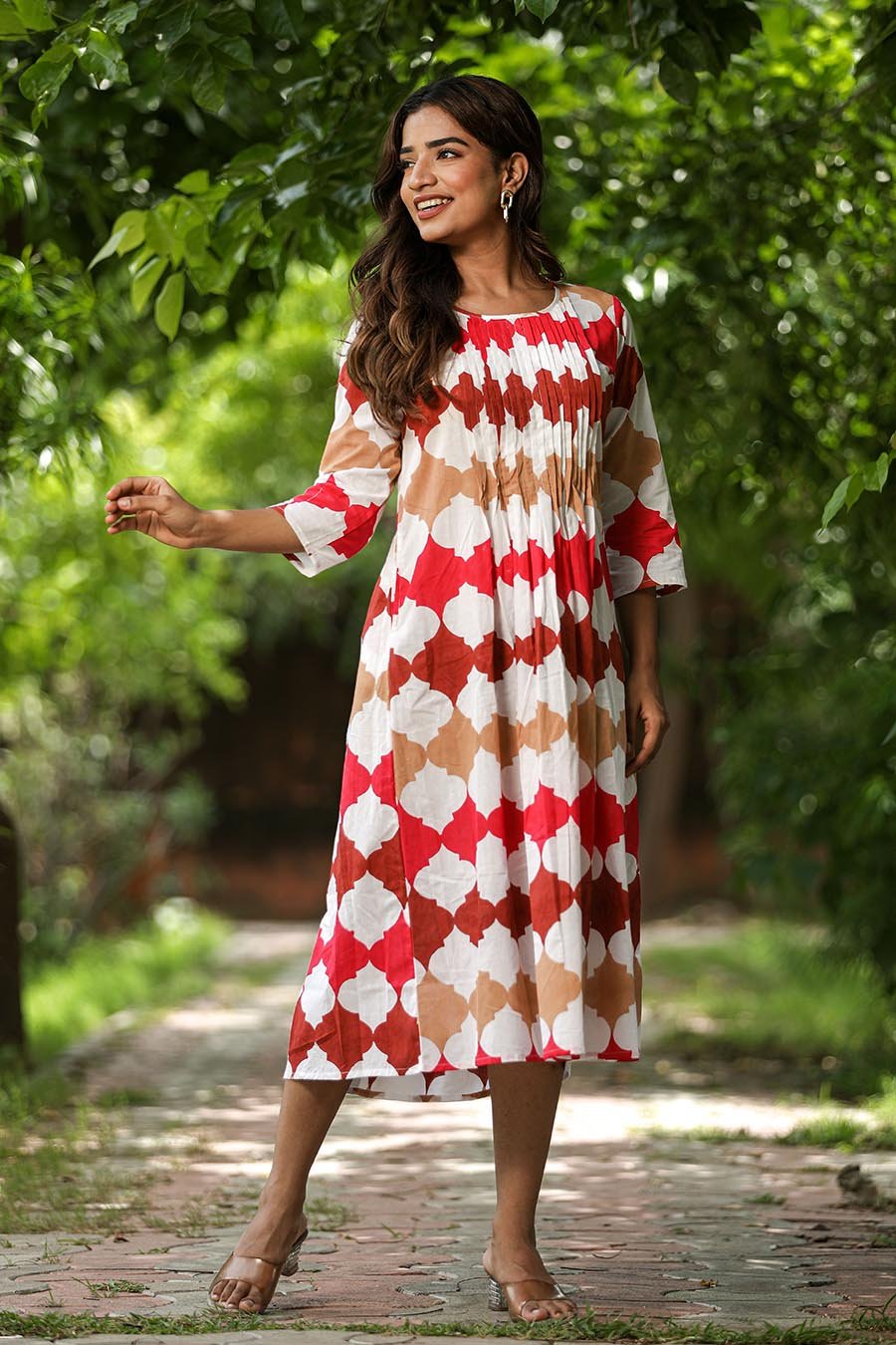 SootiSyahi 'A Colourful Vibe' Cotton Handblock Printed Dress - Boho Chic Summer Dress for Women, Perfect for Beach Vacations, Festivals & Casual Outings
