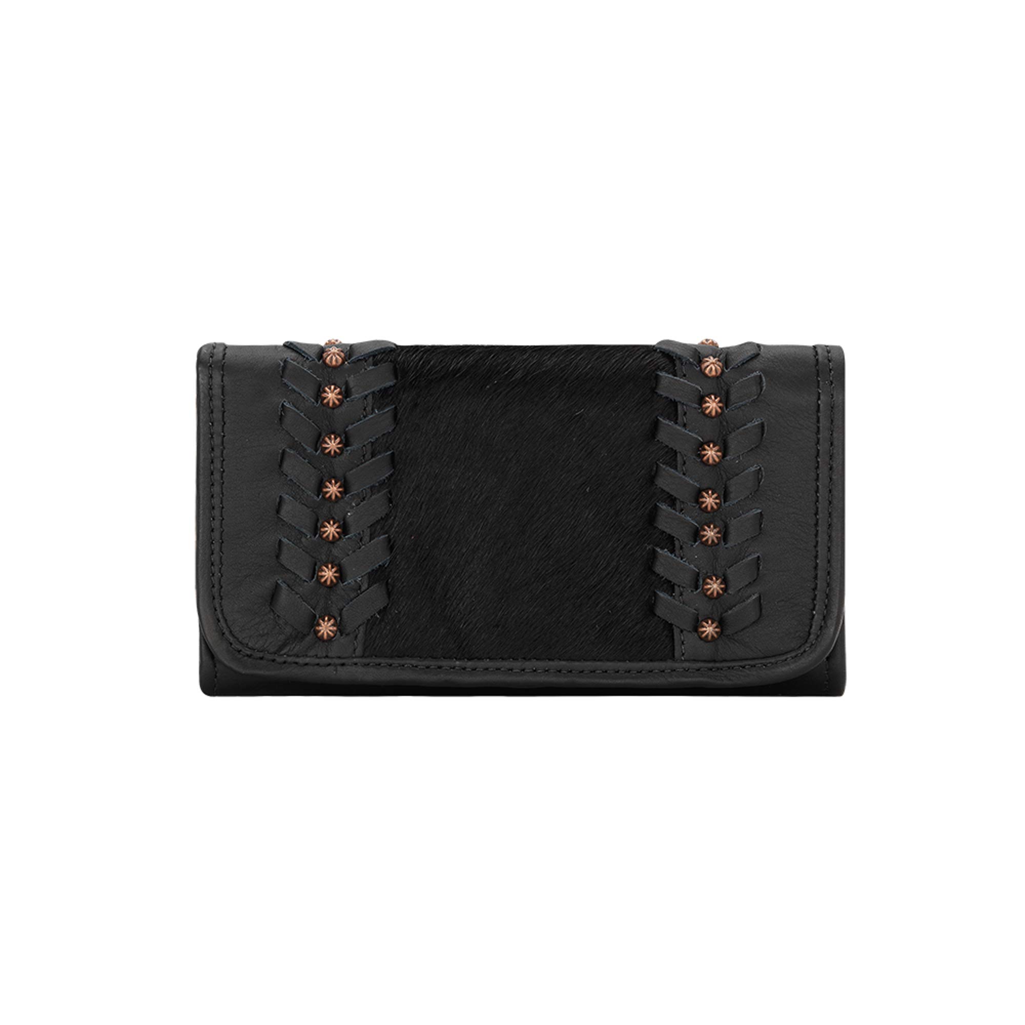 American West Women's Cow Town Tri-Fold Leather Wallet - Black One Size Western Style for Everyday Use & Country Outfits