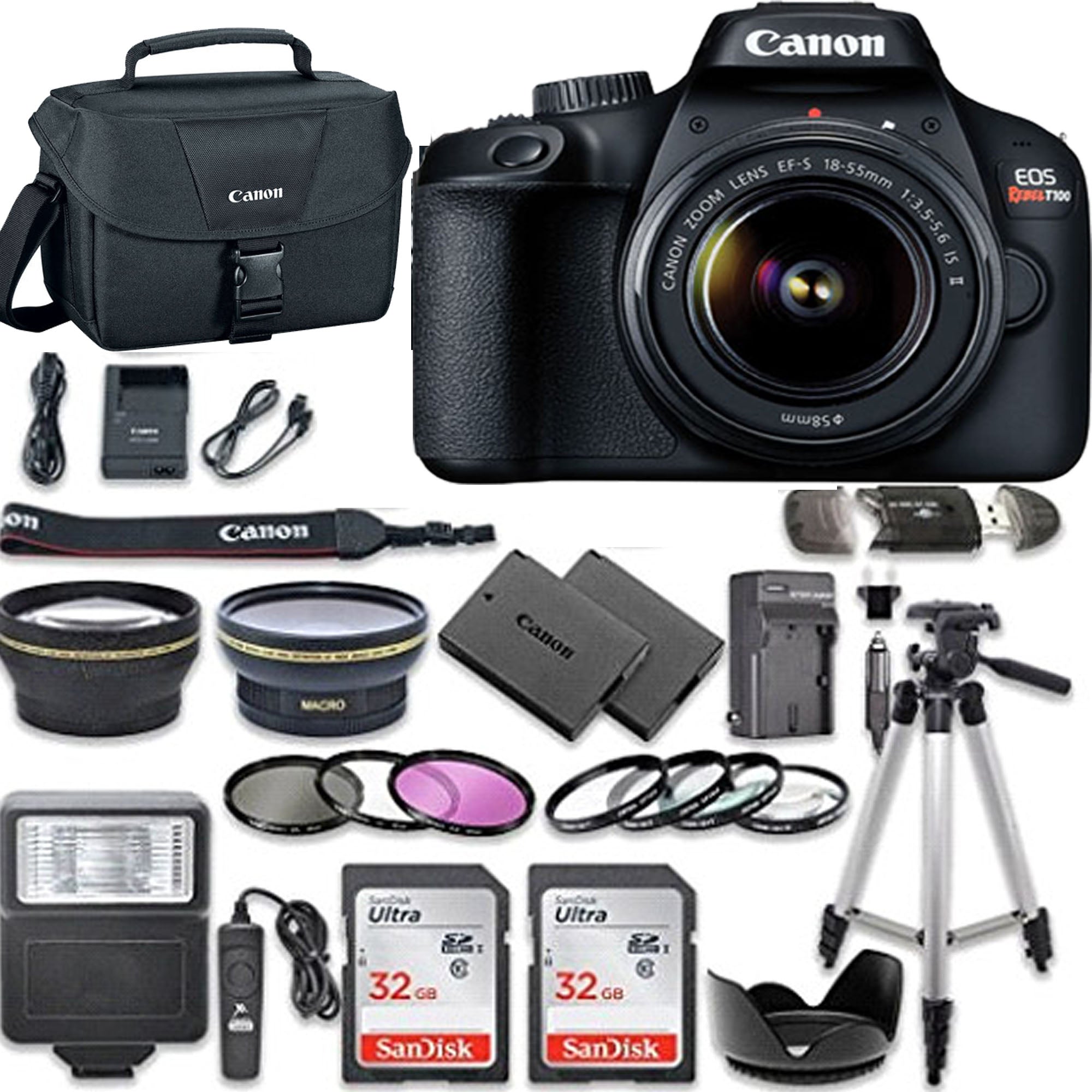 Canon EOS T100/4000D DSLR Camera with EF-S 18-55mm f/3.5-5.6 IS II Lens Kit | Includes 2 SanDisk 32GB Memory Cards & Accessories | Perfect for Travel Photography, Vlogging & Beginner Photographers