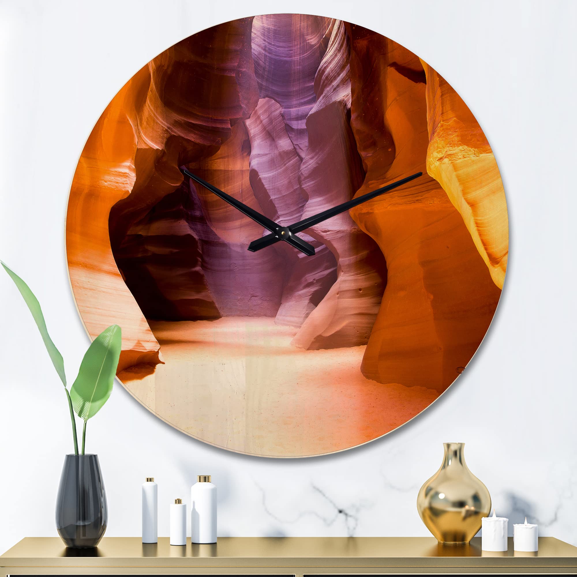 Modern Wood Wall Clock - Large Oversized Decorative Clock with Upper Antelope Canyon Landscape Design - Perfect for Living Room, Bedroom & Office Décor