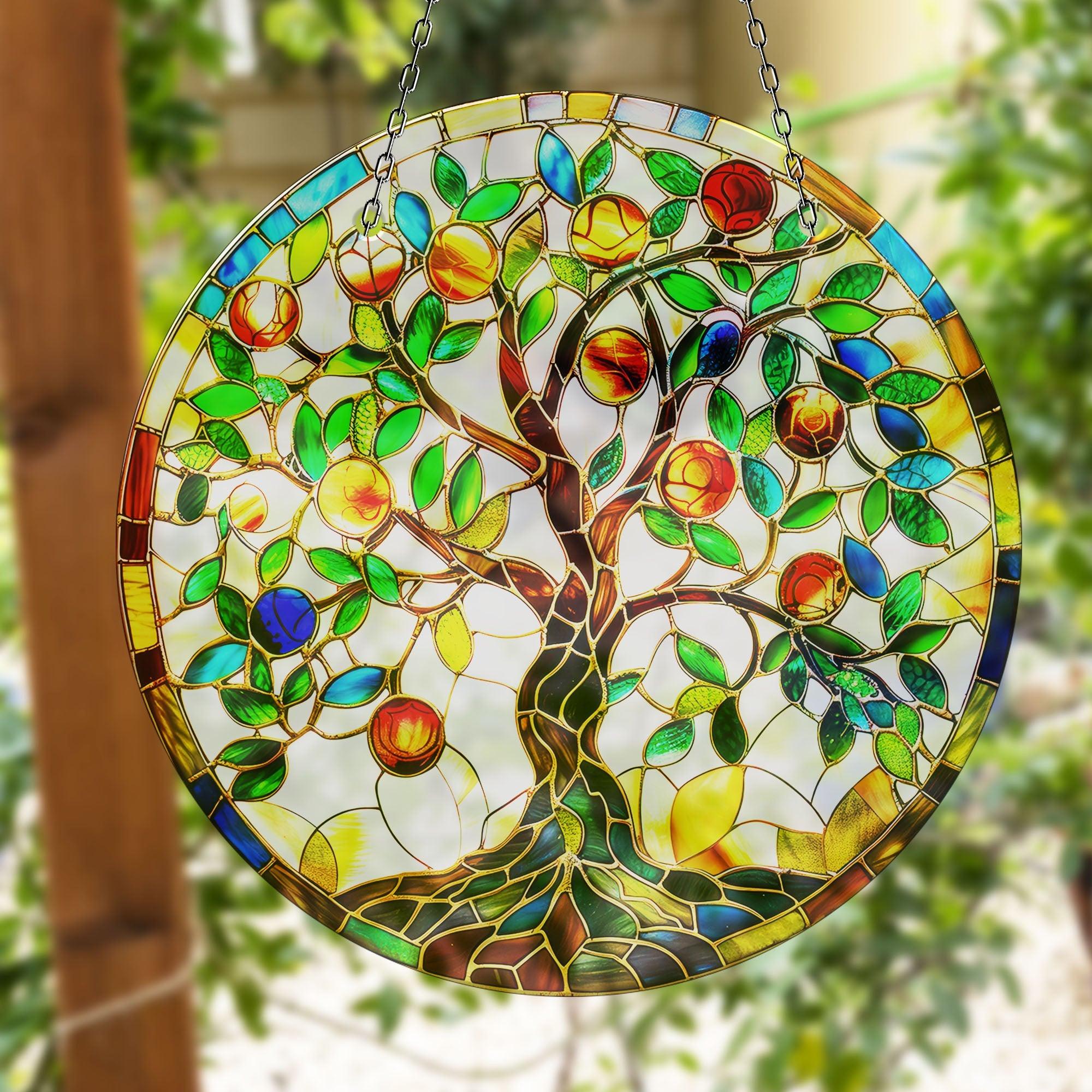 Vibrant Tree of Life Suncatcher - Handmade Stained Glass Window Decor for Home, Office & Garden - Perfect for Gifts, Meditation Spaces & Boho Room Aesthetics