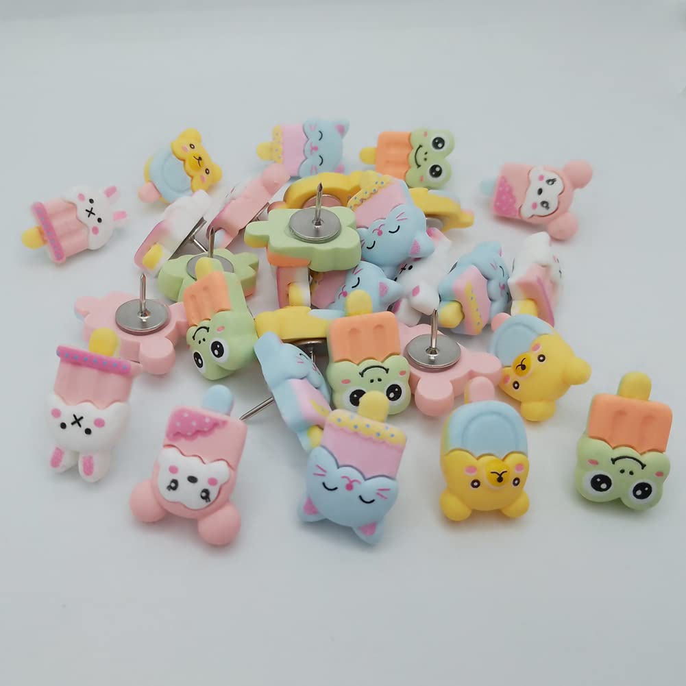 30 Pcs Cute Frog Ice Cream Push Pins - Mini Decorative Thumbtacks for Photos, Notes, Maps & Bulletin Boards - Fun Office & School Supplies for DIY Projects, Wall Decor & Crafting