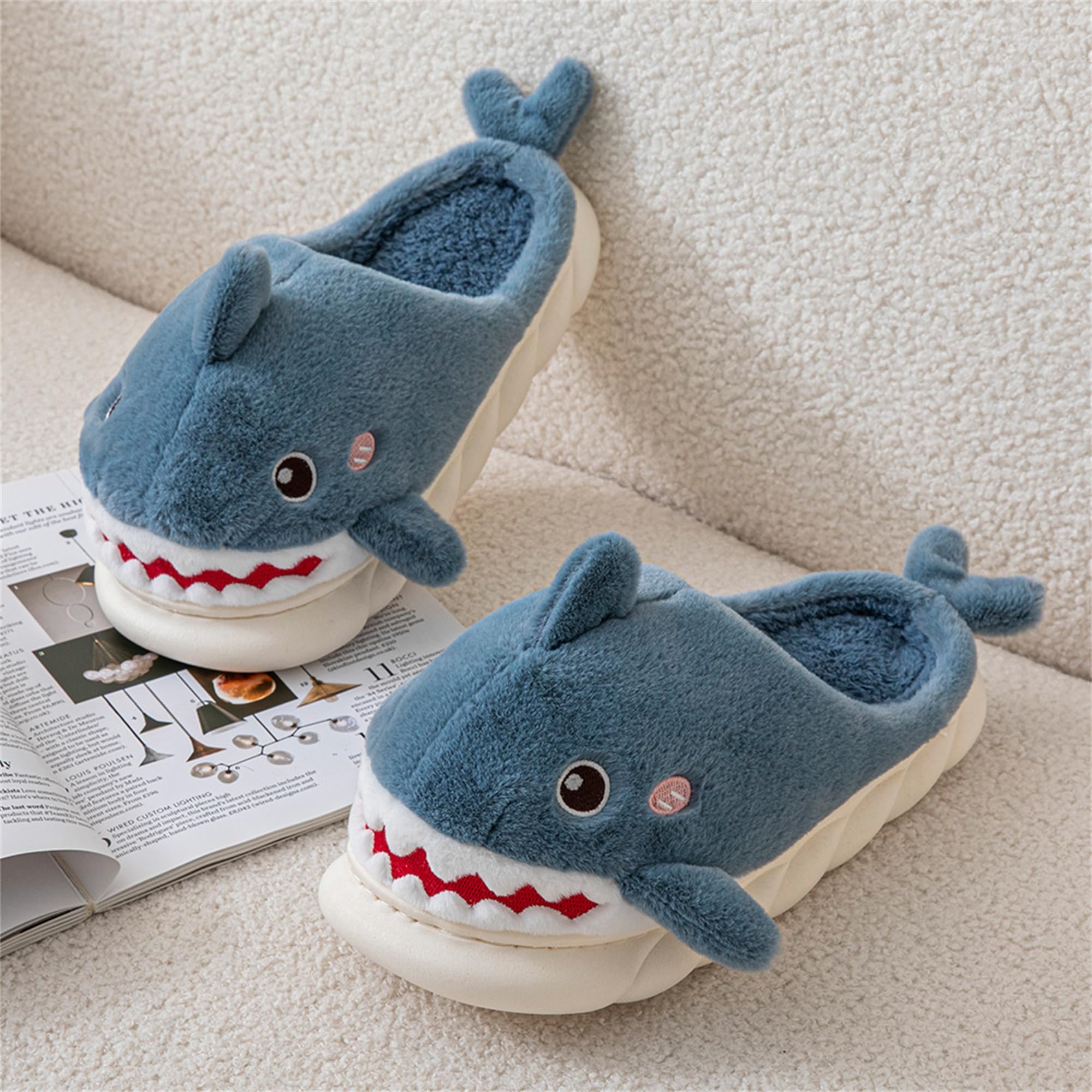 LANFIRE Women's Shark Slippers - Soft Plush Warm Winter House Shoes for Women - Cozy Indoor/Outdoor Home Slippers for Lounge, Bedroom & Gift Giving
