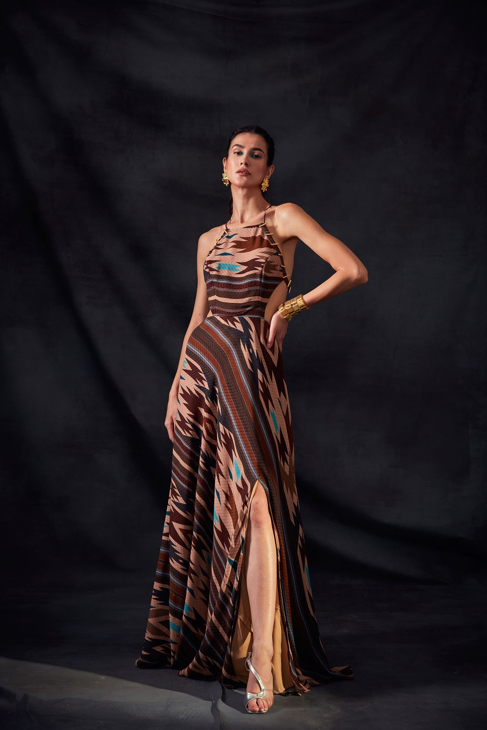 Stylish Aztec Print Cut-Out Maxi Dress for Women | Boho Chic Summer Beach Dress | Perfect for Vacations, Music Festivals & Date Nights