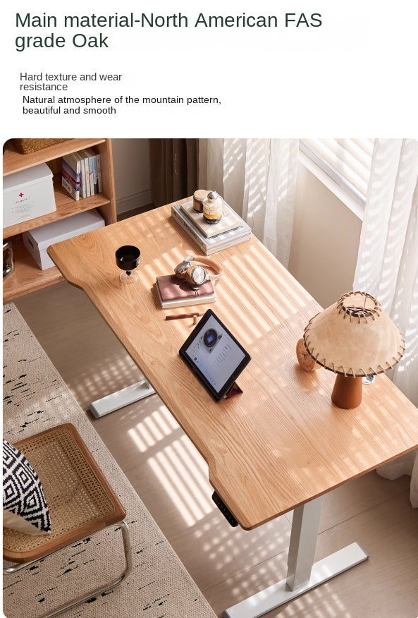 Premium Oak Solid Wood Electric Height Adjustable Standing Desk - Ergonomic Home Office Workstation for Computer & Laptop Use