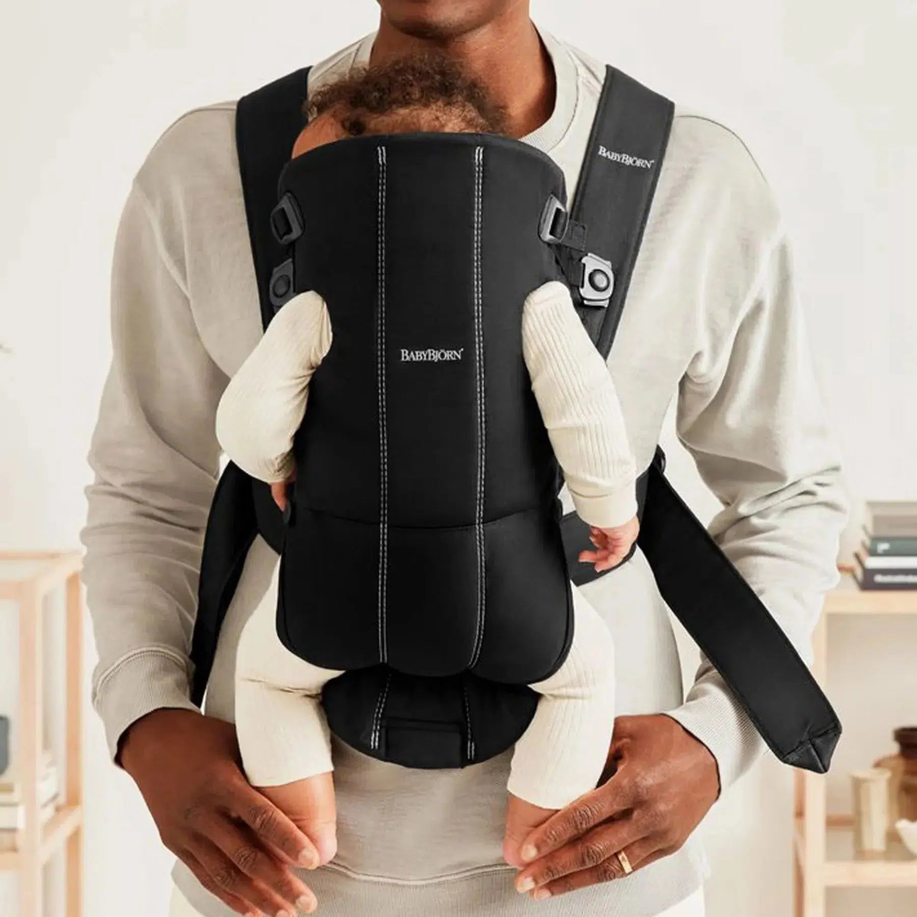 Baby Bjorn Baby Carrier Mini - Black Woven Infant Carrier for Newborns to Toddlers | Hands-Free Baby Wearing for Parents, Ergonomic Support for Hiking & Shopping