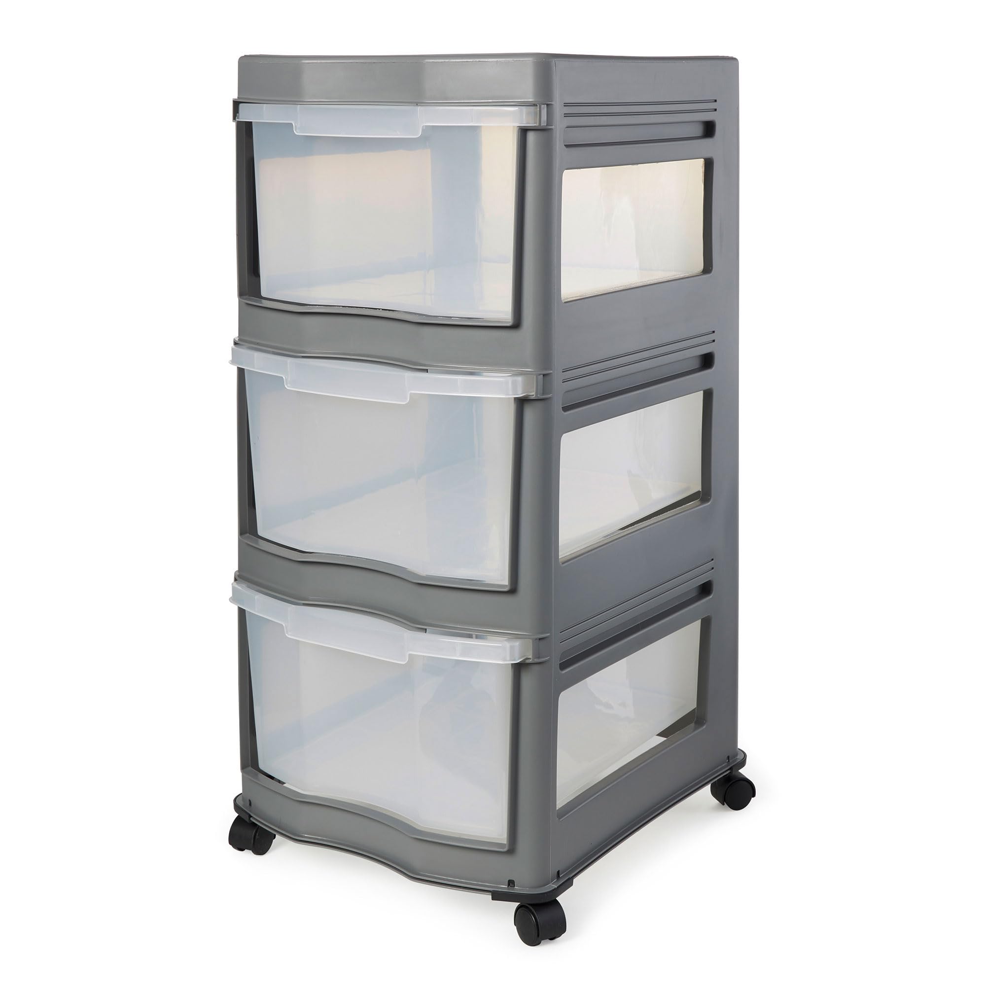 3-Tier Plastic Storage Organizer with Drawers - Gray (3 Pack) - Perfect for Bedroom, Bathroom, and Office Organization
