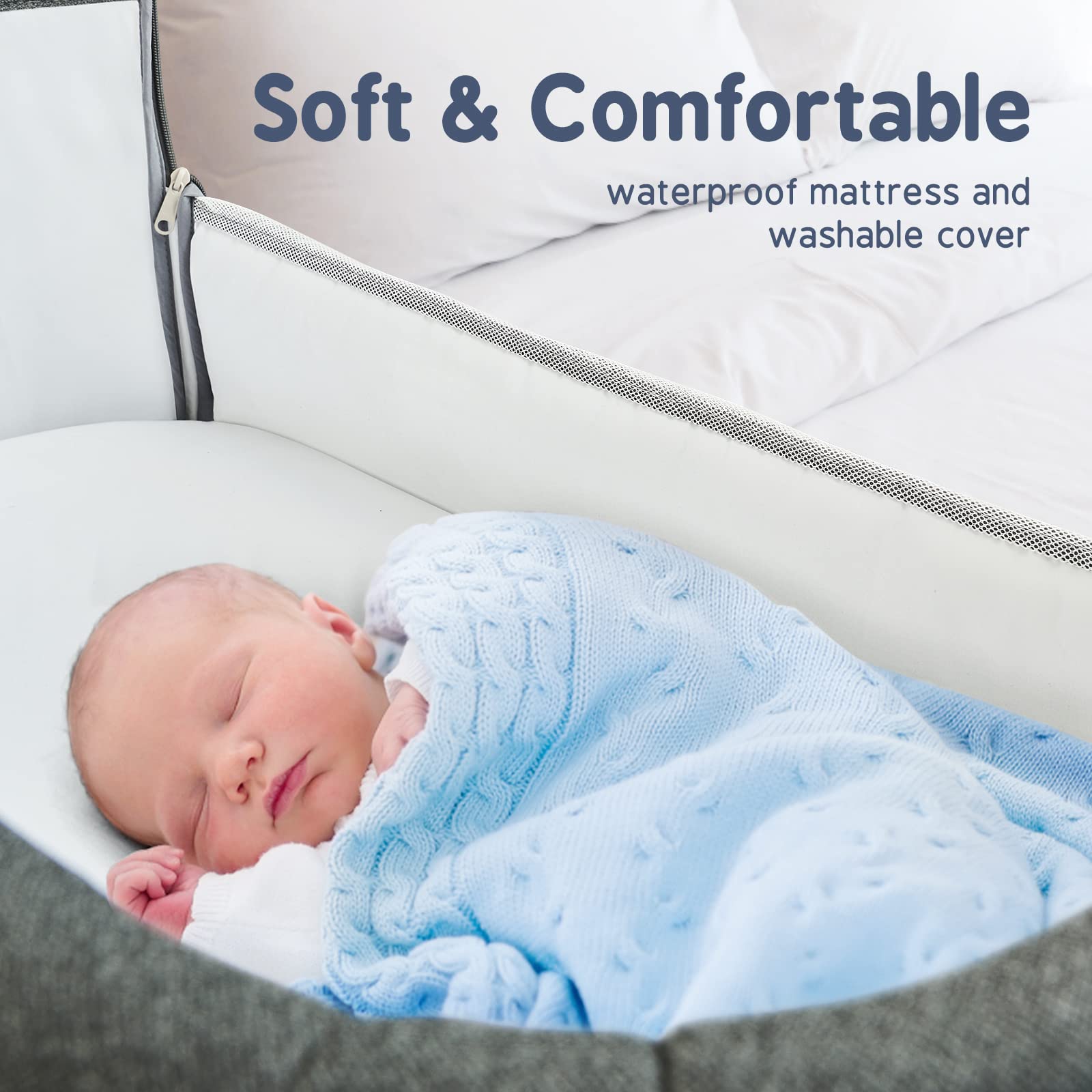 ALVOD Baby Bassinet Bedside Sleeper - Adjustable Height Crib for Infants with Breathable Mesh, Easy Assembly (Dark Grey) | Perfect for Nursery, Bedroom & Travel Use