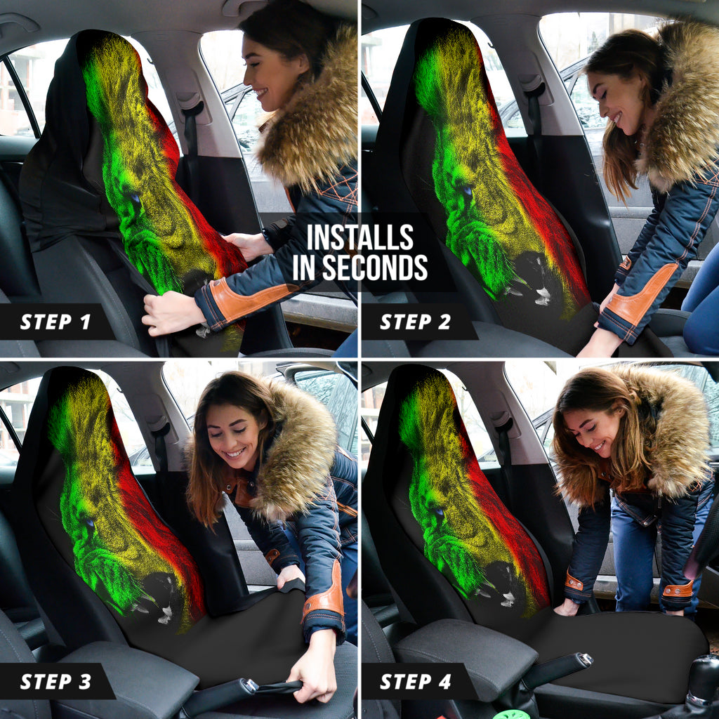 Premium Rasta Lion Roaring Car Seat Covers - Stylish & Durable Auto Accessories for Jeep, Truck & SUV - Perfect for Reggae Fans & Car Enthusiasts (Style 2 211401)