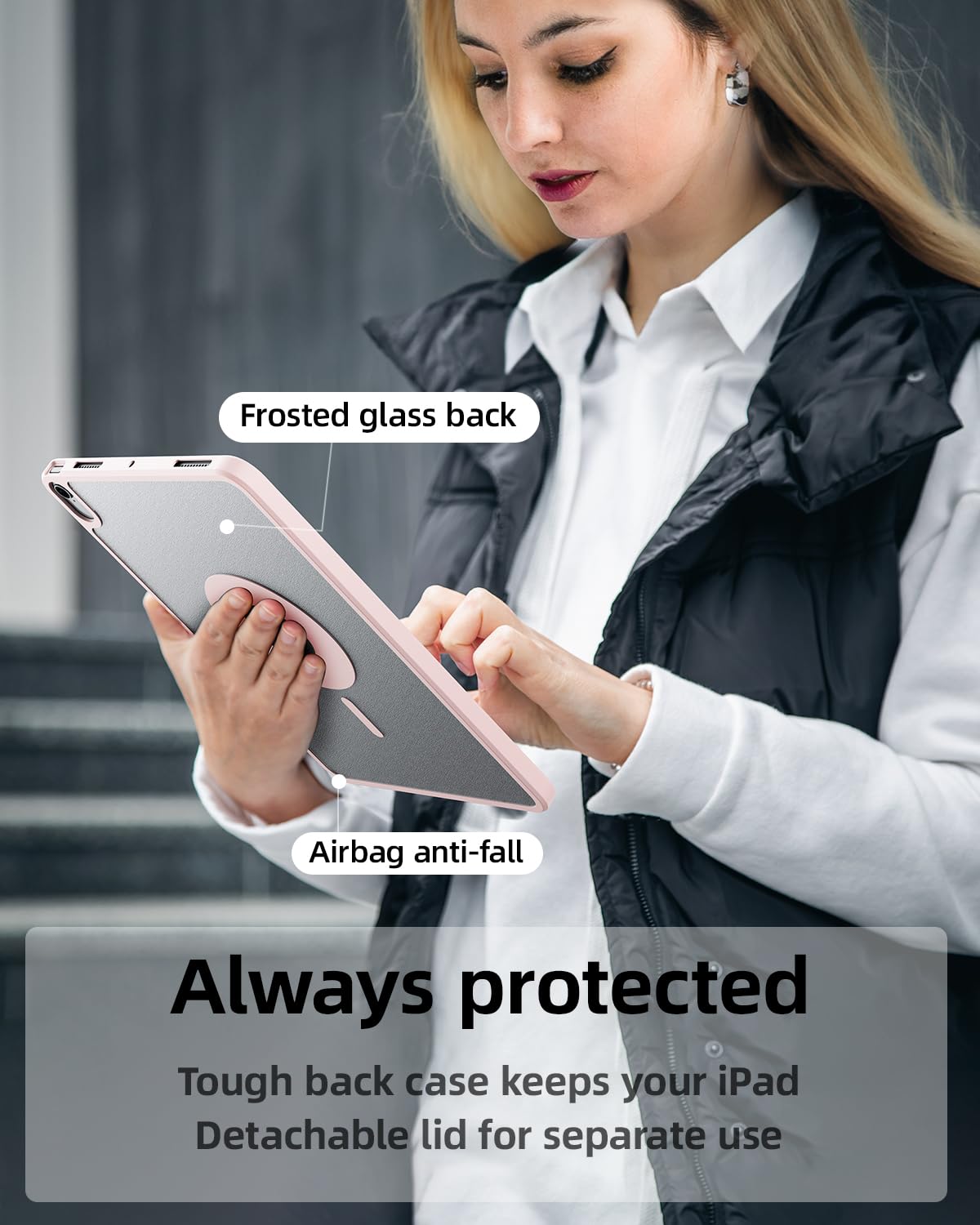 Premium Magnetic Case for iPad Air 4/5 (10.9 Inch) - Detachable Trifold Stand Cover with Apple Pencil Holder | Auto Sleep/Wake Function | Perfect for Work, Study & Travel (Pink)