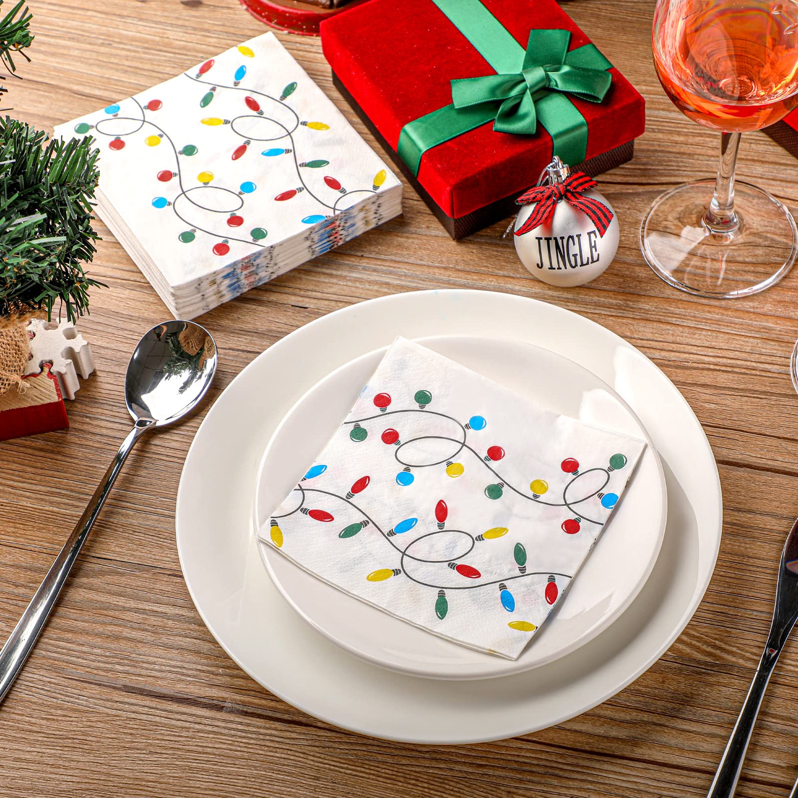 200 Pack Christmas Disposable Guest Hand Towels - 9.8x9.8 Inch Holiday Paper Napkins for Christmas Party, Home Decor, Kitchen & Bathroom - Festive Dinner, Gift Wrapping & Holiday Table Setting