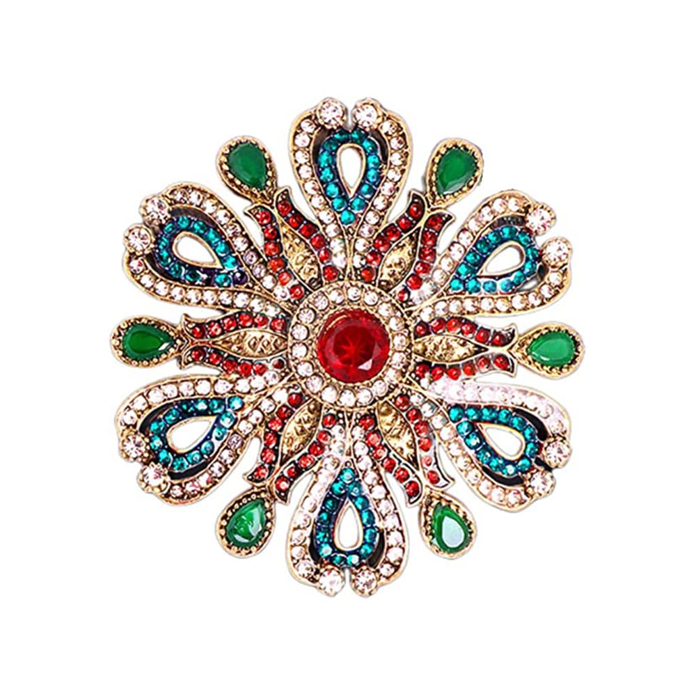 Elegant Rhinestone Baroque Flower Brooch Pin for Women - Red & Green Crystal Snowflake Lapel Pin | Perfect for Dresses, Suits, Weddings & Anniversary Gifts