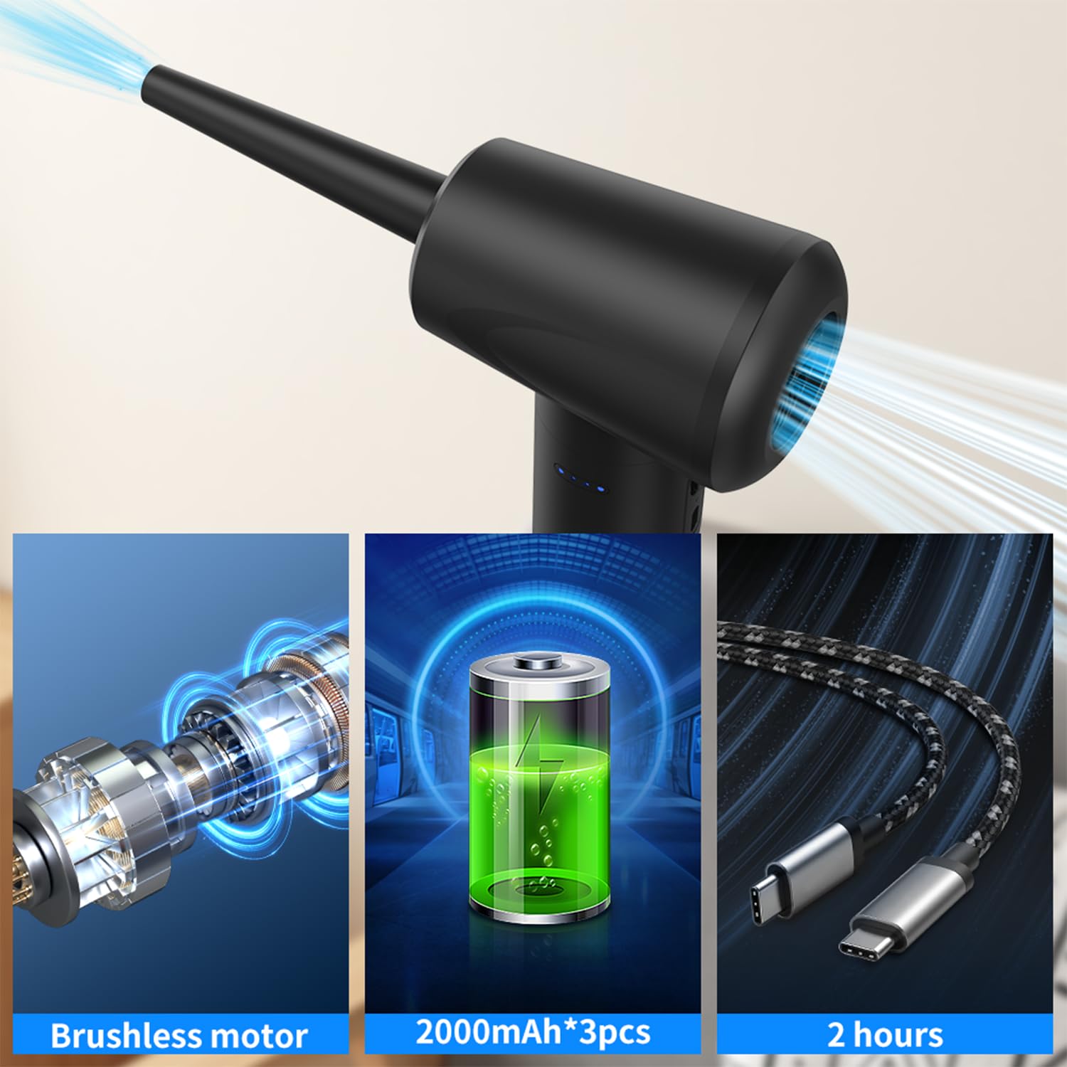 Electric Air Pump for Inflatables - 6000mAh Rechargeable Compressed Air Duster & Inflator/Deflator for Pool Floats, Swimming Rings, Couches - Portable Air Blower for Car, Computer Cleaning, Dusting & Home Use
