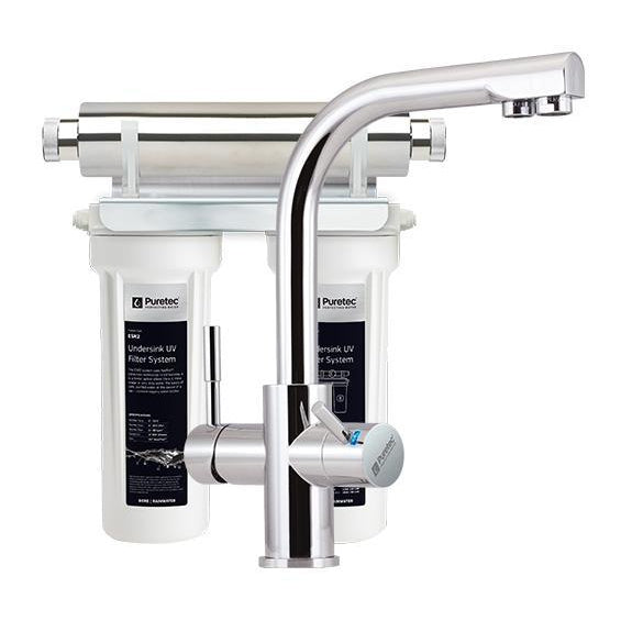 Puretec ESR2 Tripla Series Under Sink UV Water Filtration System with LED Mixer Faucet (7.5 LPM) - Removes 99.9% Bacteria for Clean Drinking Water | Perfect for Kitchen, RV & Off-Grid Living