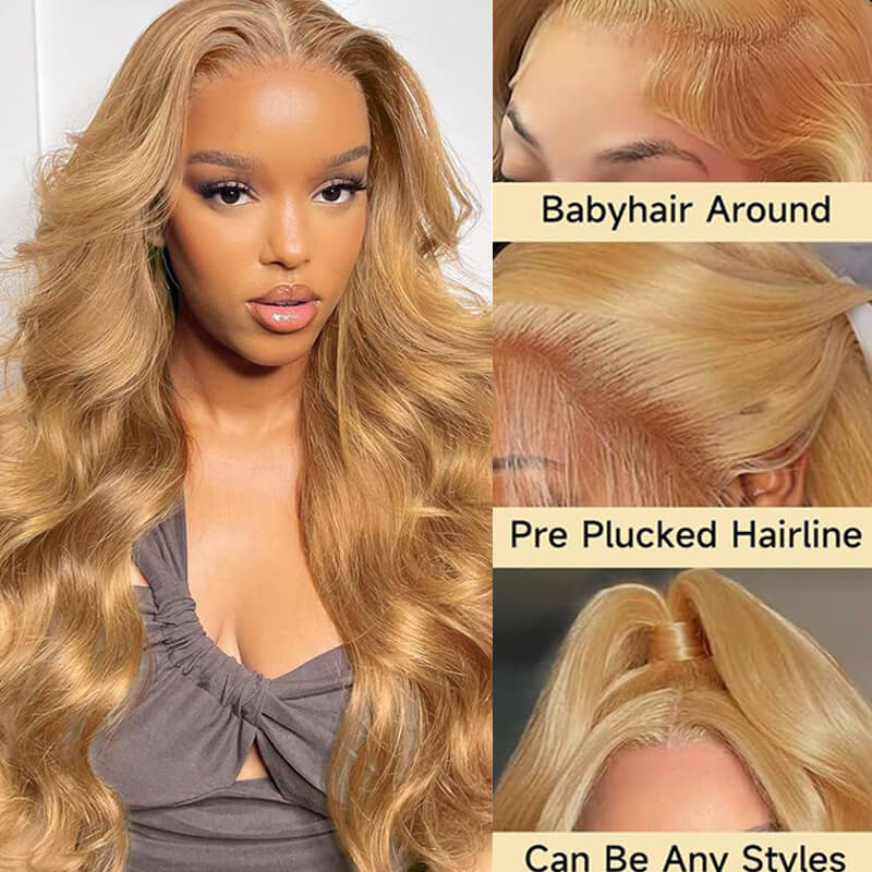Eullair Glueless Honey Blonde Lace Frontal Wig - Bombshell Brown Girl Ash Blonde Straight & Body Wave Human Hair Wig for Women | Perfect for Daily Wear, Parties & Special Occasions