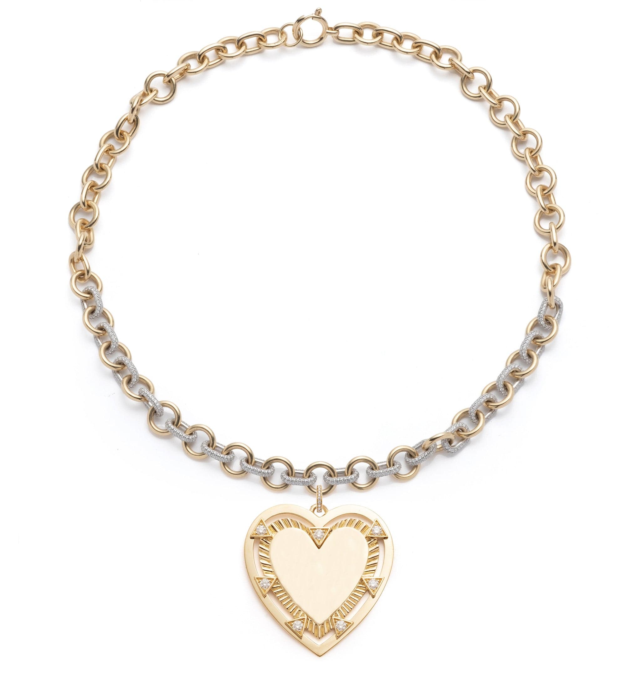Stylish Midsized Mixed Link Pave Chain Necklace with Oversized Engravable Heart Pendant - Perfect for Valentine's Gifts, Anniversaries & Everyday Elegance