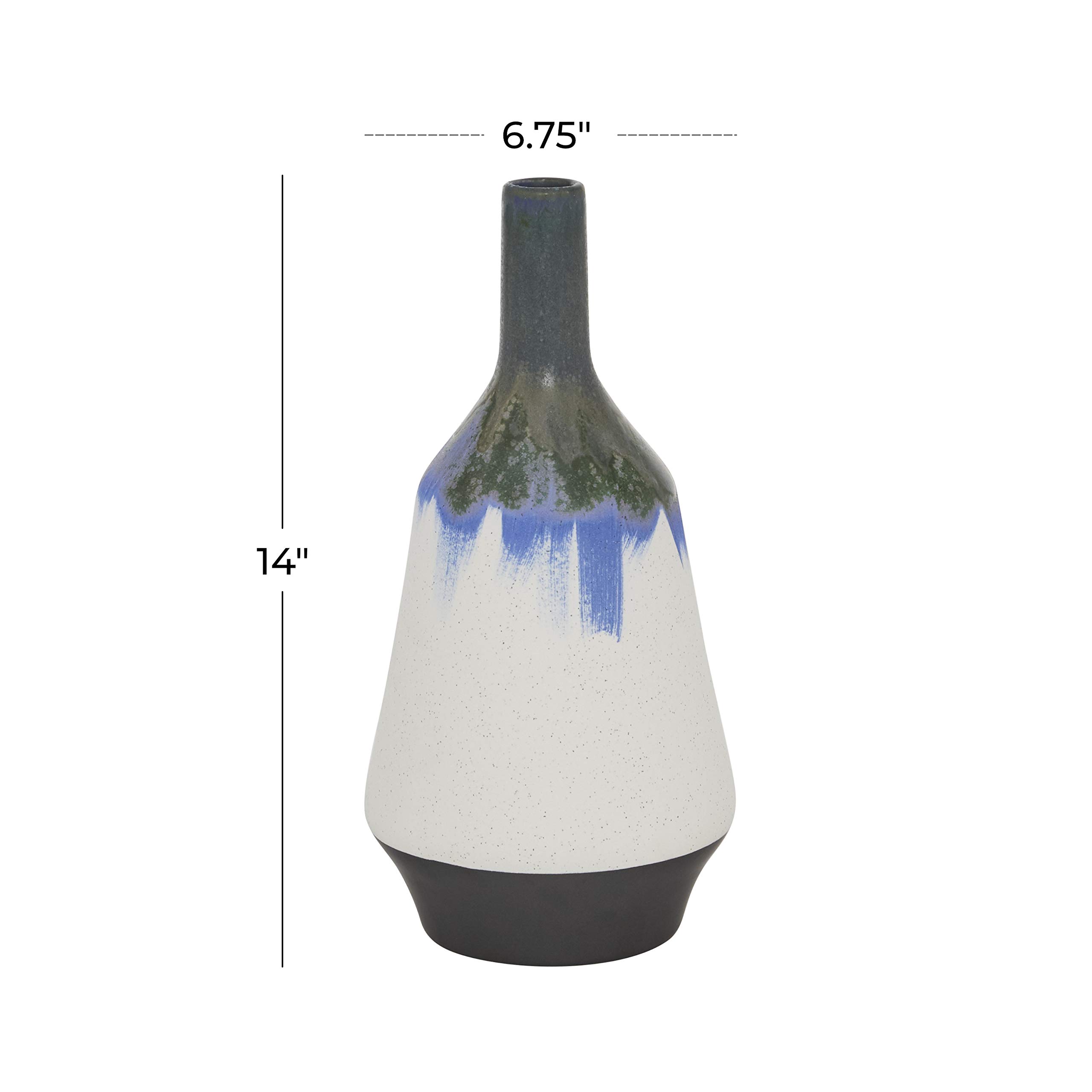 Novogratz White Ceramic Handmade Vase with Dripping Glaze Effect - 7x7x14 Inches - Elegant Home Decor for Living Room, Dining Table & Wedding Centerpieces