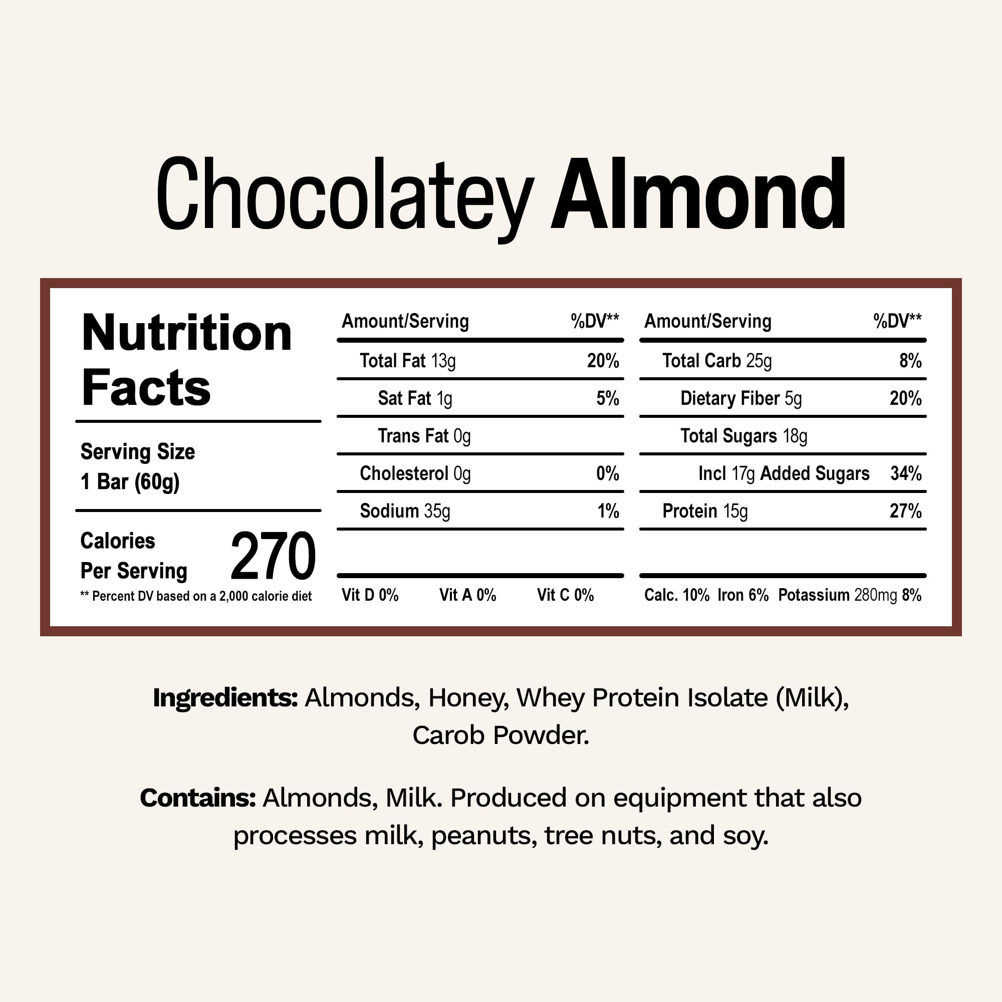 Rise Whey Protein Bars - Chocolate Almond Flavor | High Protein Snack with 15g Protein & 5g Fiber, Gluten-Free, Soy-Free, 4 Whole Food Ingredients | Perfect for Breakfast, Post-Workout & On-the-Go Nutrition
