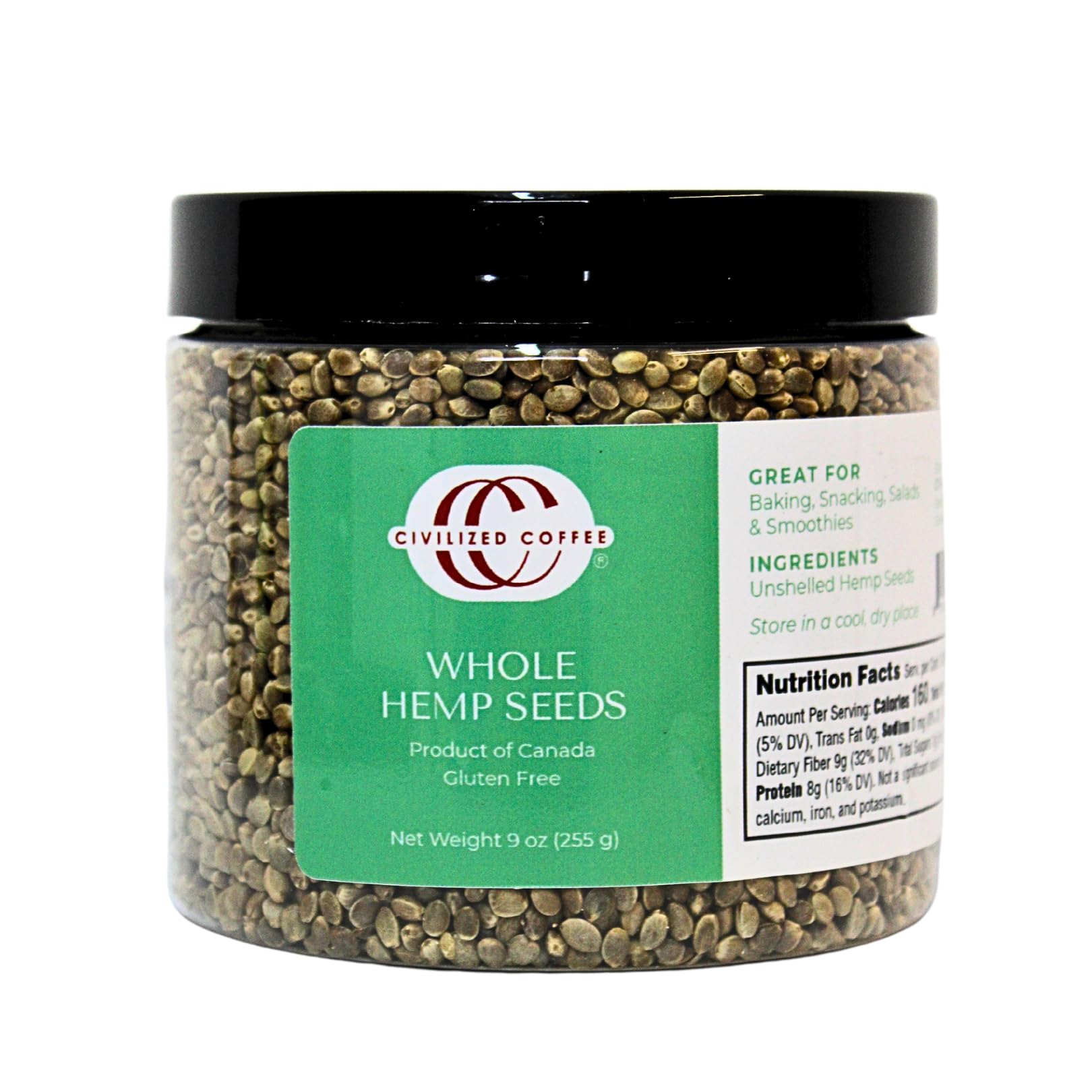 Organic Hemp Seeds for Coffee & Baking - Gluten-Free Superfood Snacks (9 oz Jar) - Perfect for Smoothies, Salads & Healthy Recipes
