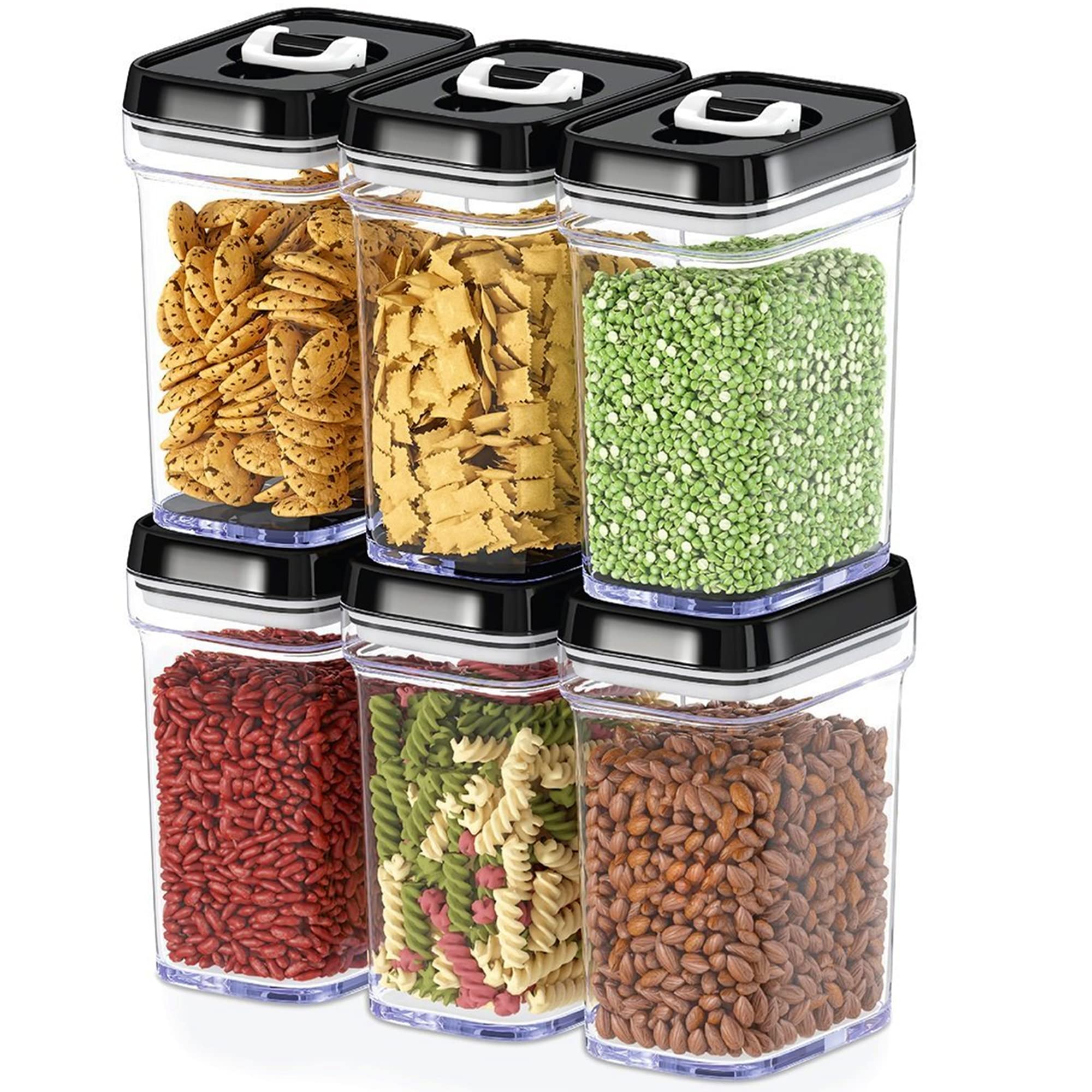 DWËLLZA 6-Piece Airtight Food Storage Containers Set with Lids - BPA-Free Clear Plastic Kitchen Organizers for Pantry, Flour, Sugar, Cereal & Dry Food - Keep Food Fresh & Dry - Perfect for Meal Prep, Baking & Home Organization