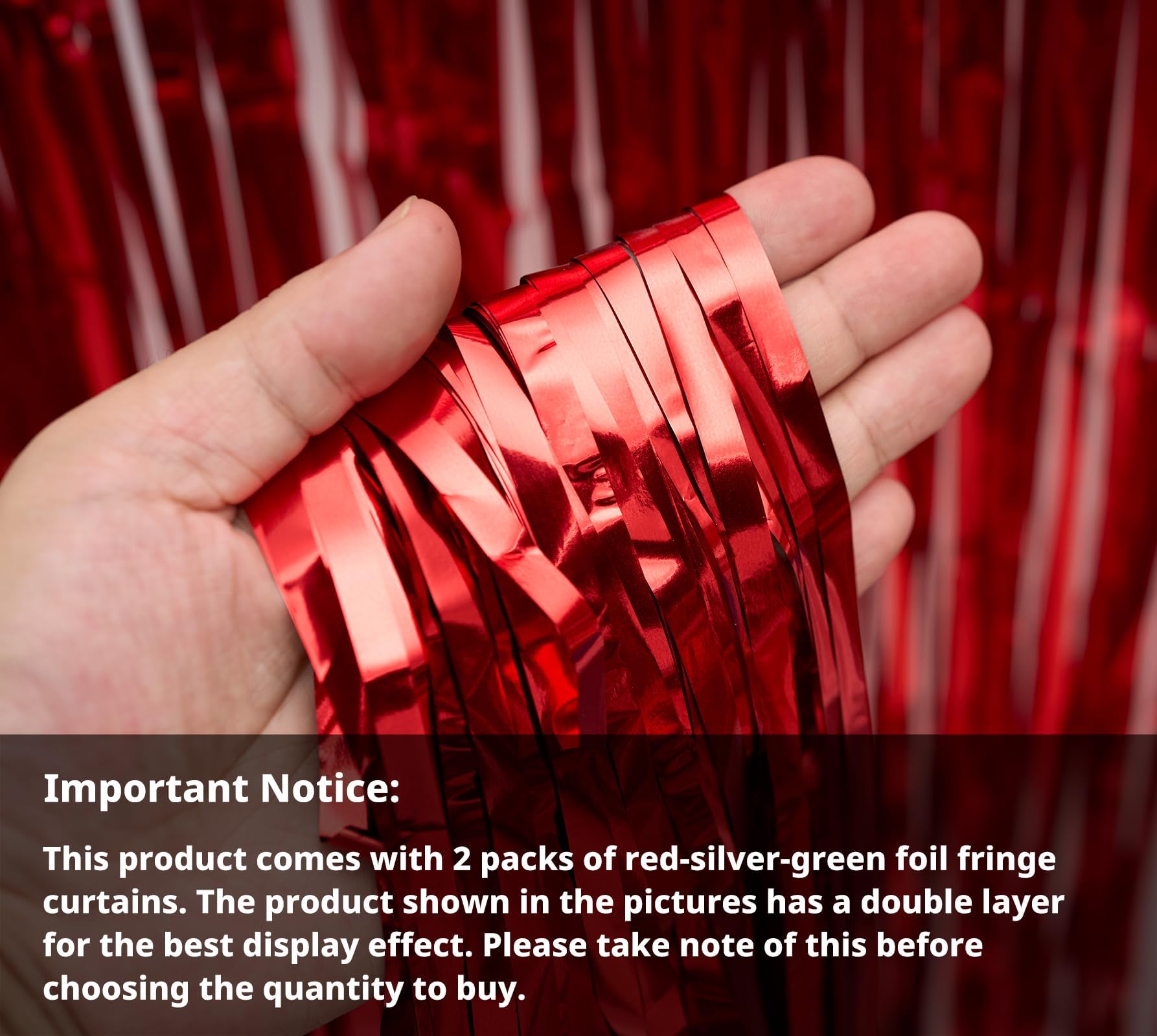 2 Pack 3.2ft x 8.2ft Christmas Foil Fringe Curtain - Metallic Tinsel Backdrop, Green Red Silver Party Decorations for Wall Hanging, Indoor Holiday Party Decor, Xmas Photo Booth & Home Decoration