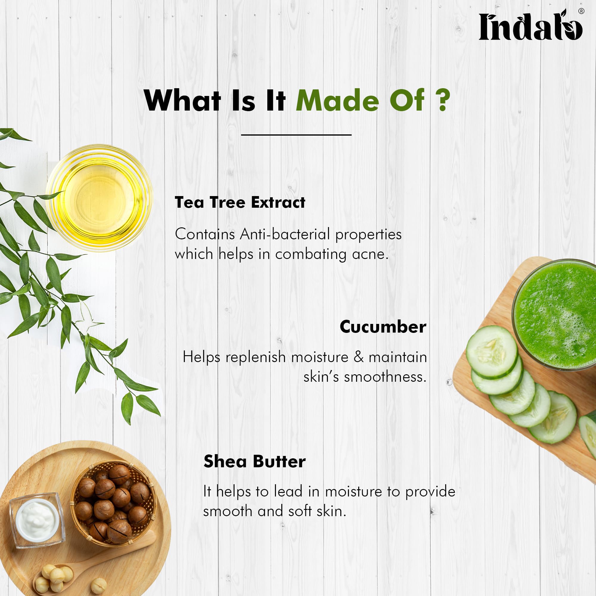 Indalo Tea Tree Body Wash with Cucumber & Shea Butter - Antibacterial, Paraben & Sulfate Free Body Wash for Men & Women (250ml) | Refreshing Daily Shower Gel for Acne-Prone Skin & Sensitive Skin Care