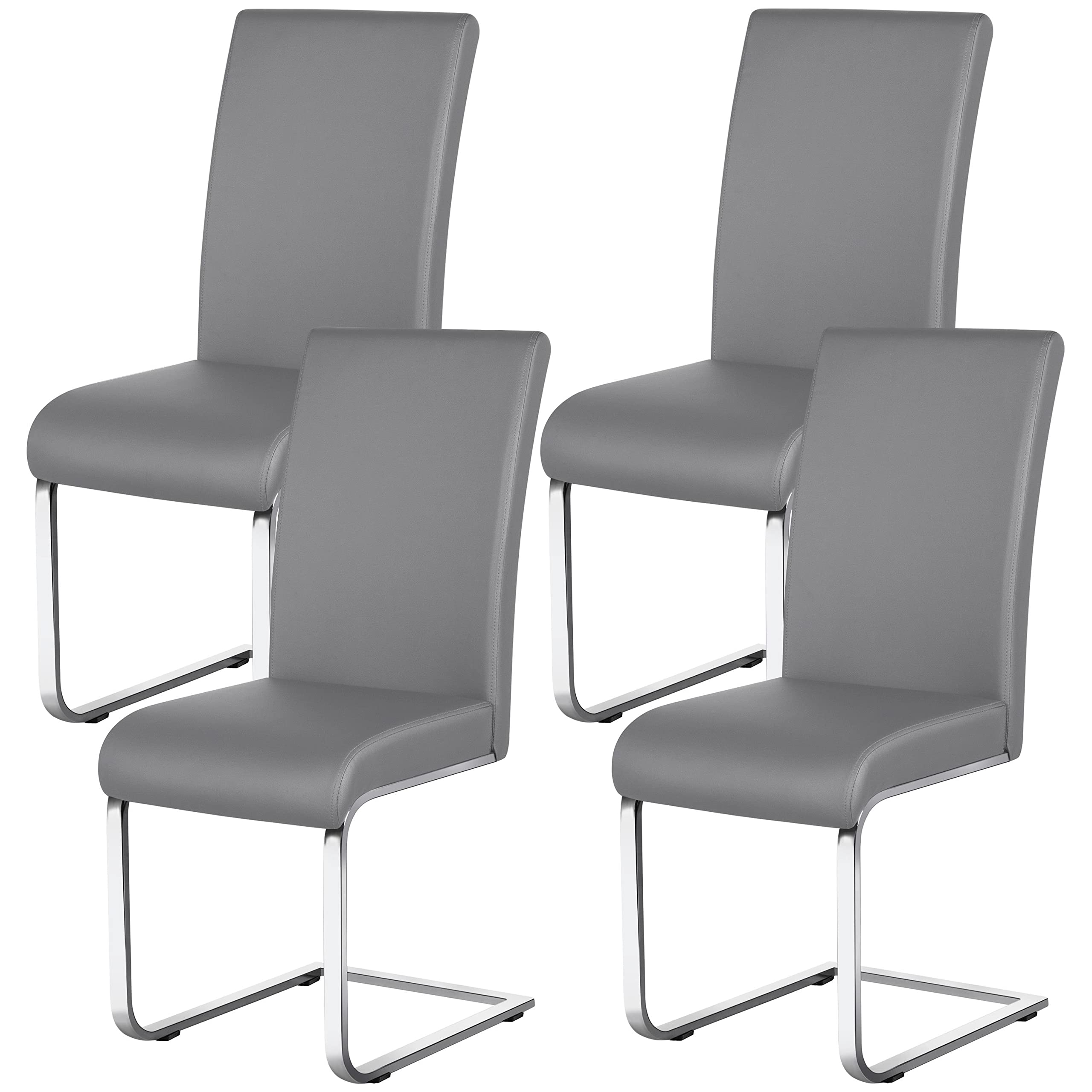 Yaheetech 4-Piece Light Gray Leather Dining Chairs - Armless Upholstered Side Chairs with Metal Legs & High Back for Kitchen, Dining Room, Living Room | Comfortable Seating for Family Meals, Entertaining Guests & Home Decor