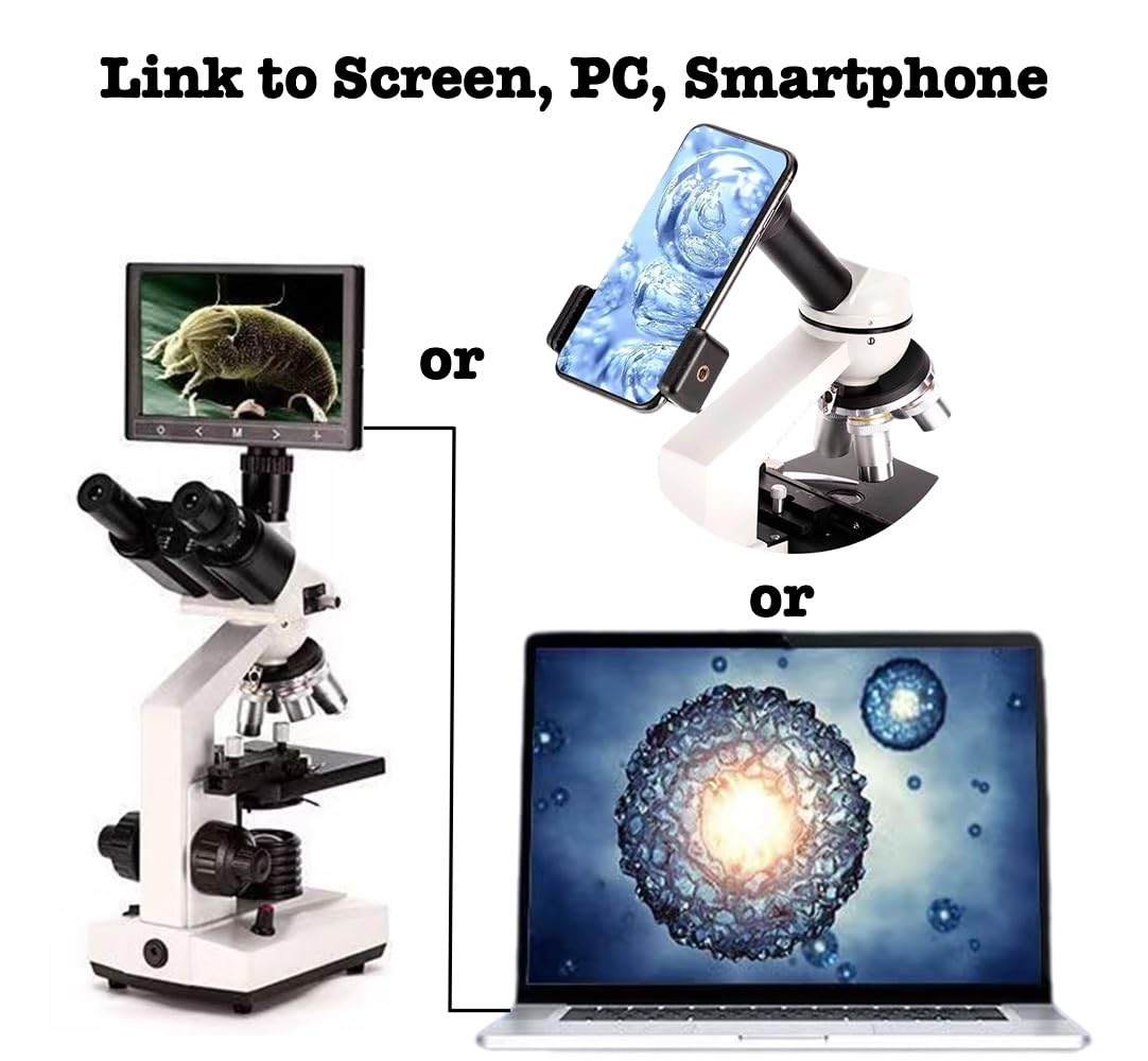 40X-5000X Professional Trinocular Compound Microscope for Adults & Lab Use - with WF10X & WF25X Eyepieces, Abbe Condenser, Microscope Slides - PC/Phone Screen Link Compatible - Perfect for Biological Research, Classroom Education & Scientific Exploration