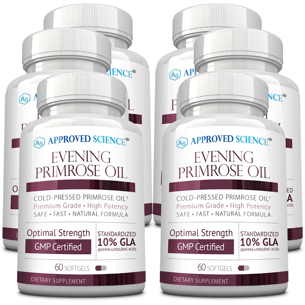 Approved Science Evening Primrose Oil 1300mg - Maximum Strength Cold Pressed Supplement with 10% GLA - Supports Hormonal Balance, Healthy Skin & Heart - 6 Month Supply (180 Softgels) - All Natural Non-GMO - Perfect for PMS Relief, Menopause Support & Anti-Aging Skincare Routine