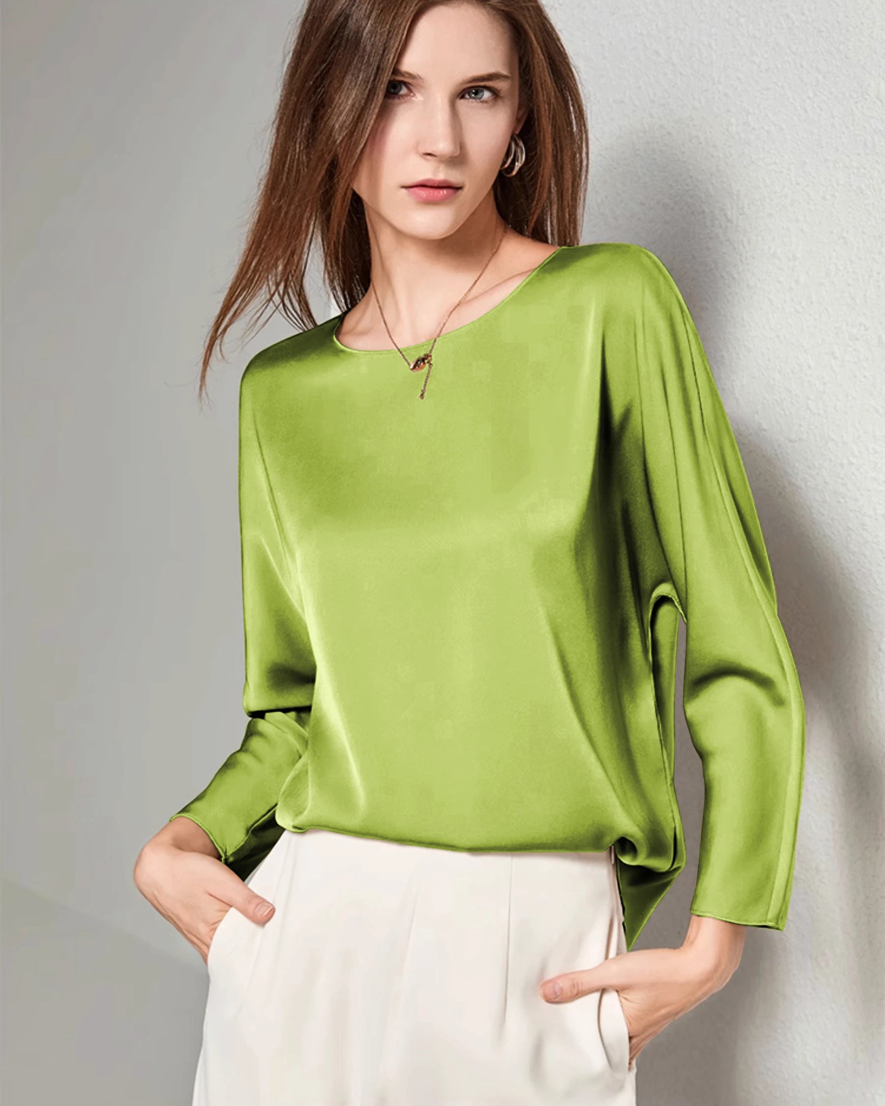 Women's Basic Round Neck Silk Blouse - Elegant & Comfortable Silk Shirt for Work & Casual Wear | Perfect for Office, Date Night & Special Occasions
