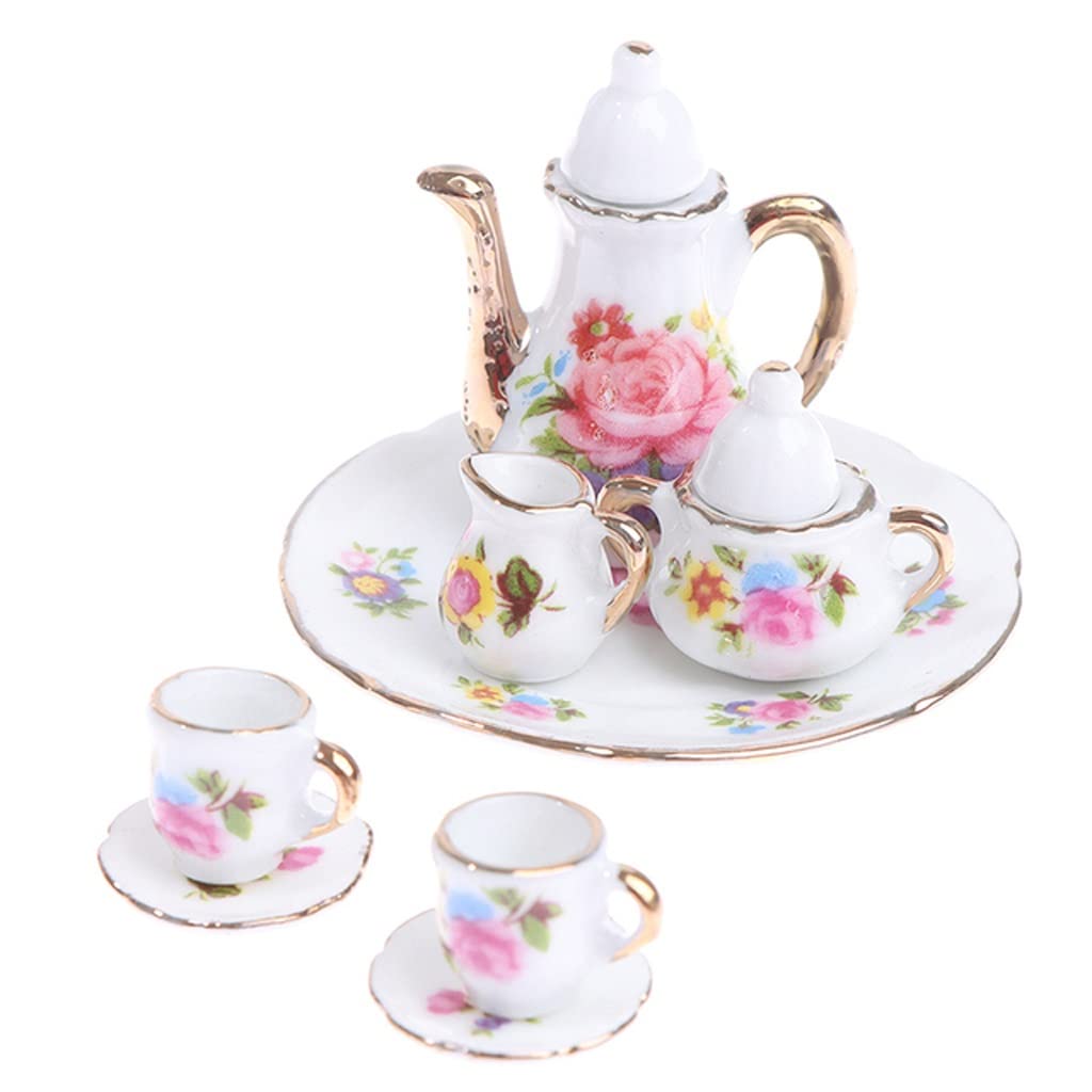 1:12 Mini Kitchen Set - Flower Porcelain Dishes, Teapot & Cups for Dollhouse & Coffee Time