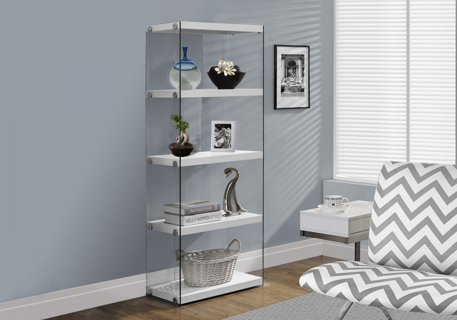 Modern White Rilka Bookcase - 5-Tier Wooden Bookshelf for Home Office, Living Room & Bedroom Storage - Stylish & Durable Furniture for Organizing Books, Decor & Essentials