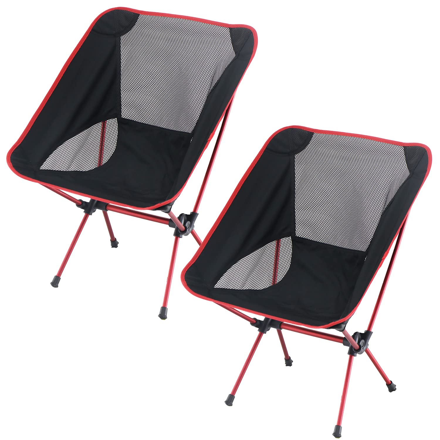 Ultralight Folding Camping Chair with Carry Bag - Portable Backpacking Chair for Hiking, Beach, Picnic & Outdoor Adventures - 2 Pack (Red) - Perfect for Camping Trips, Beach Relaxation & Backyard BBQs