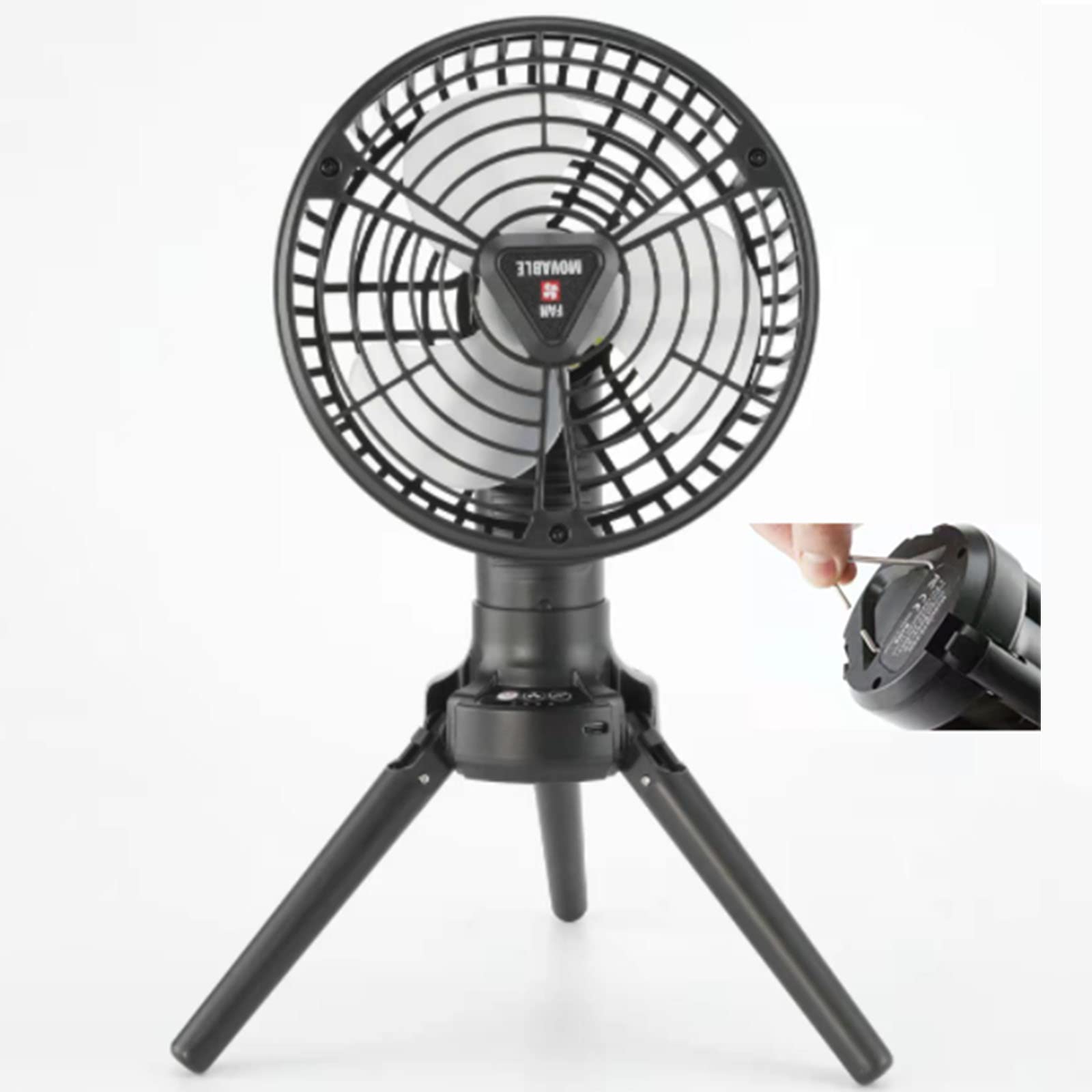 Portable Rechargeable Mini USB Camping Fan with Hanging Hook & Foldable Tripod - 4 Speed Battery Operated Tent Fan for Camping, Home, Office & Emergency Power Outages - Perfect for Outdoor Adventures, Travel & Indoor Use