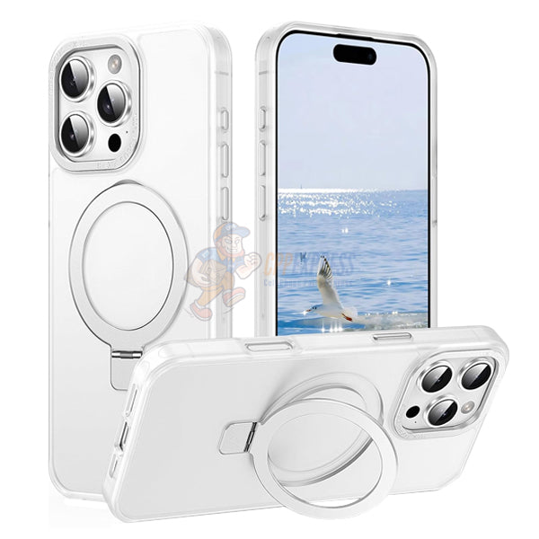 iPhone 16 Pro Magnetic Shockproof Case with Invisible Stand - Slim Protective Cover for Wireless Charging | Perfect for Work, Travel & Everyday Use (White)