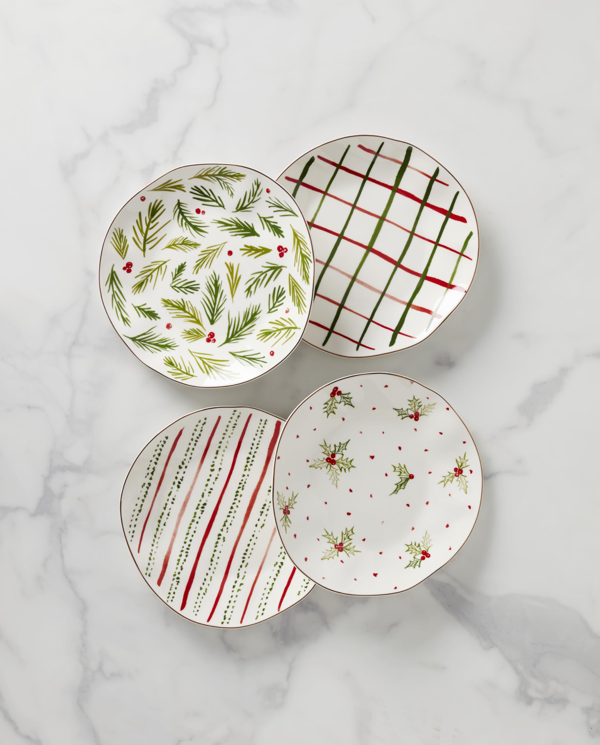 Lenox 895262 Bayberry 4-Piece Dessert Plate Set - Christmas Drinkware & Holiday Hosting Essentials - Perfect for Festive Desserts, Cocktail Parties & Seasonal Entertaining